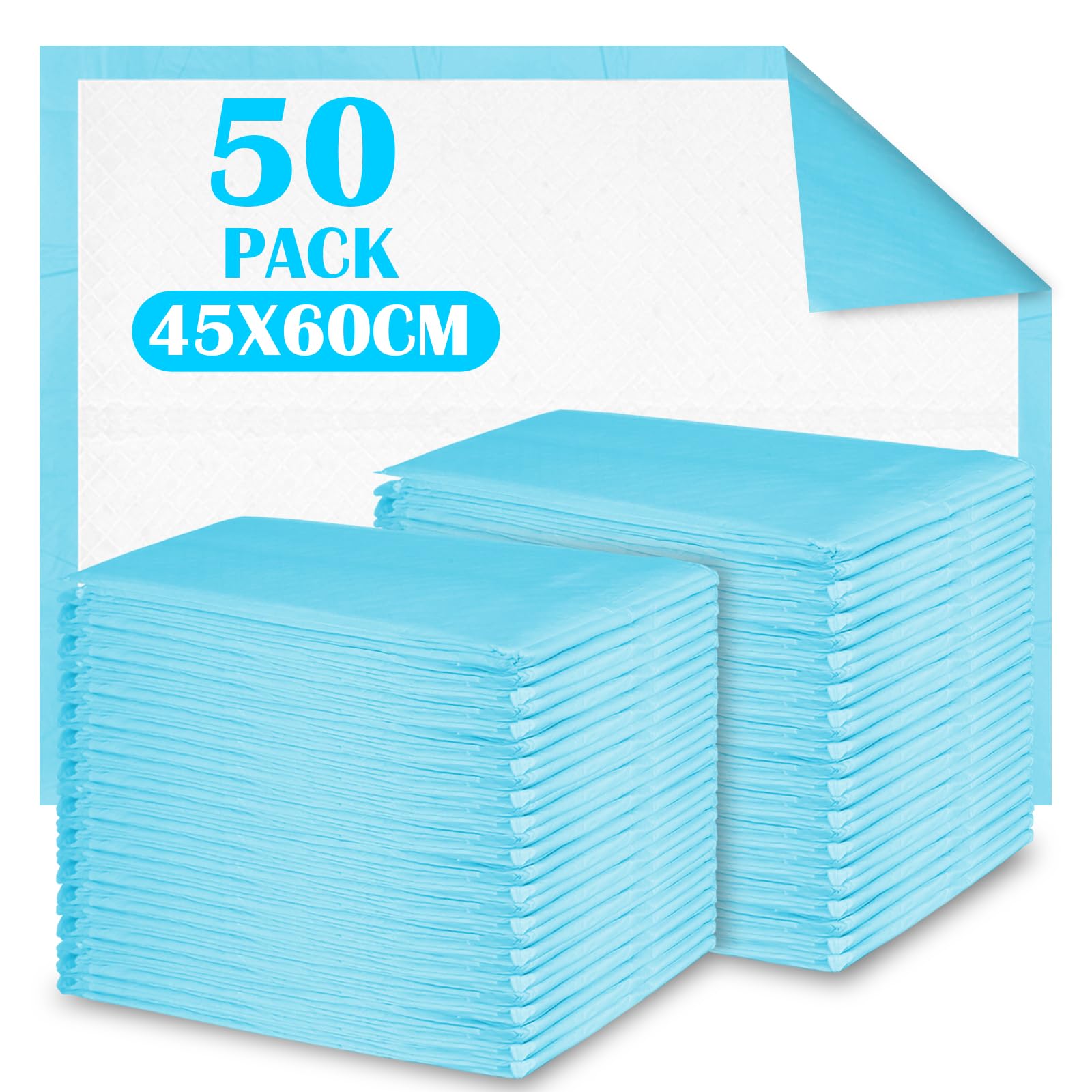 50 Stück Baby Wickelauflage, 45 × 60 cm Inkontinenzunterlage Wickelunterlage Einweg, Baby Changing Mat für Unterwegs, Hygienisch mit Superabsorber, Weich, Wasse, Atmungsaktiv