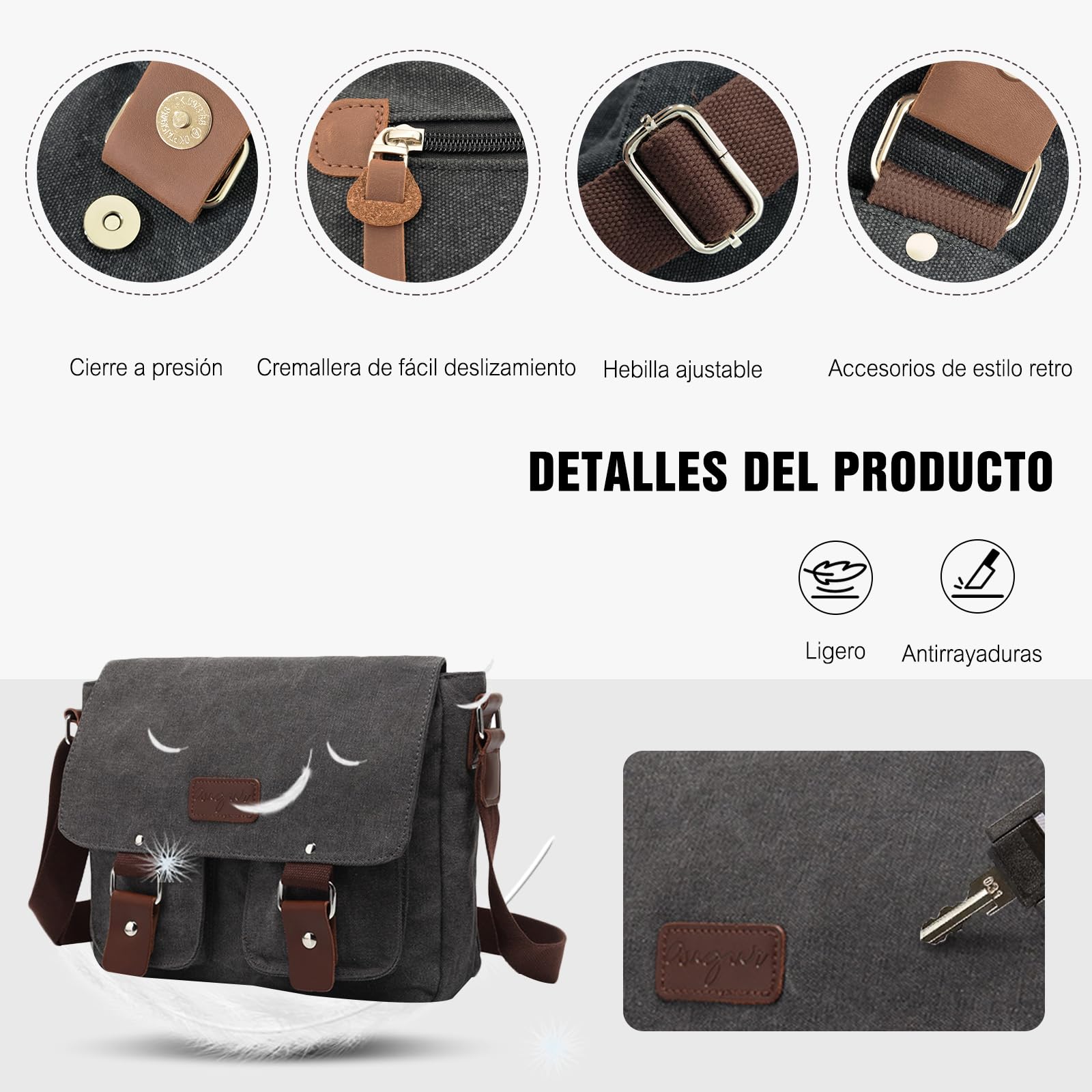 FANDARE Nuevo Bolsos Bandolera Bolsos Cruzados Bolsos para Hombre Mujer Negocio Mensajero Bolsos de Fiesta Messenger Viaje Trabajo Pequeña Maletines Bolsa de la Ciudad Bolso Lona Gris Oscuro