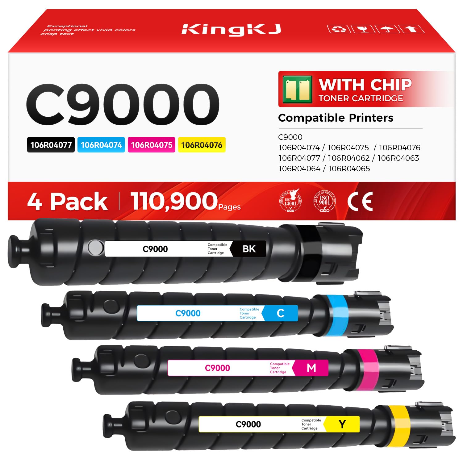 VersaLink C9000 High Capacity Toner Cartridge Set 4-Pack Replacement for Xerox 106R04074 106R04075 106R04076 106R04077 Toner Compatible with Xerox VersaLink C9000 Printer Ink Black Cyan Magenta Yellow
