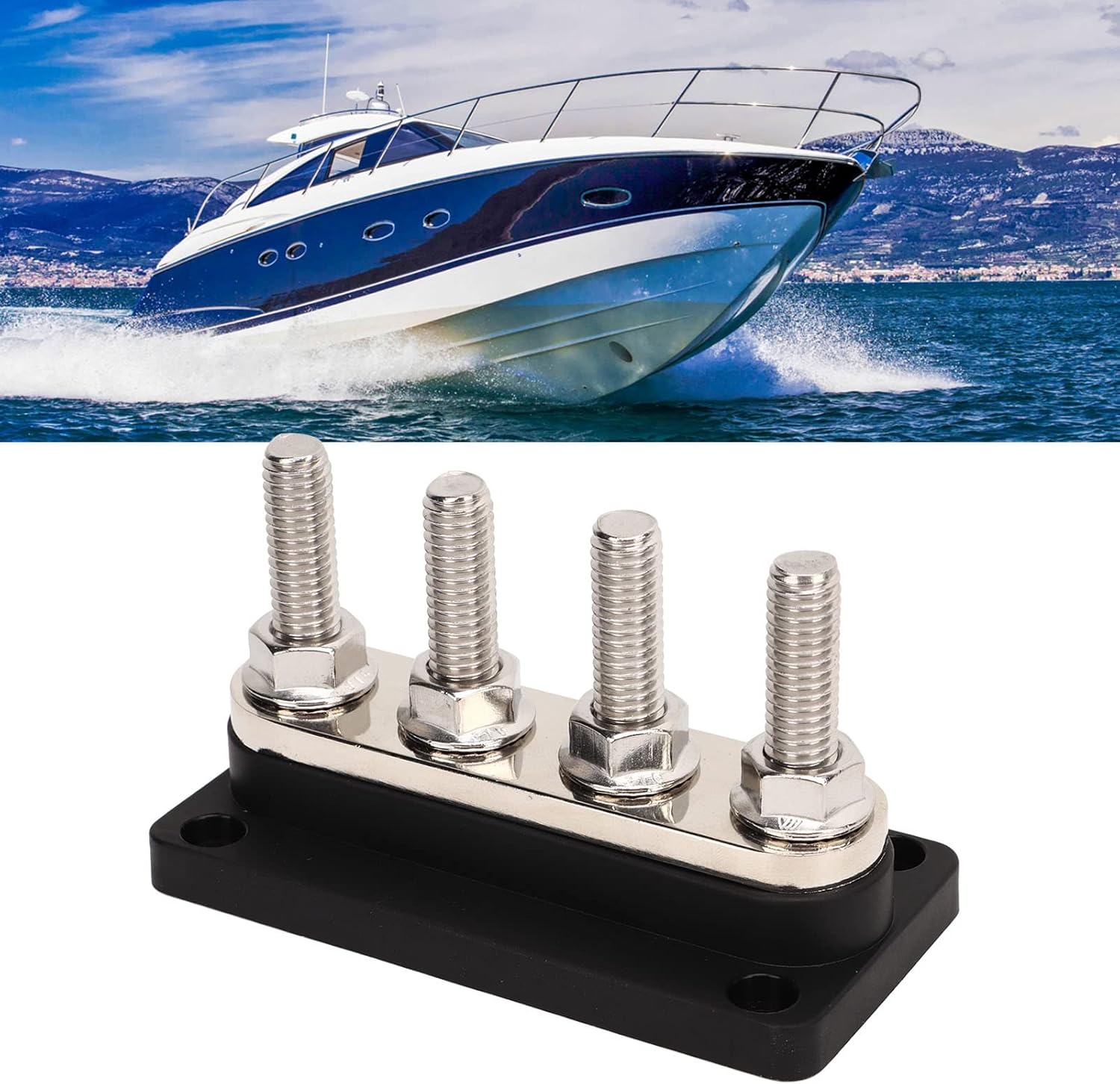 Bus Bar Distribution Block Power, 4 Post Power Distribution Block, 3/8 Inch M10 Studs - Neat Wiring Organization, 180° Lug Installation with Cover, for Cars Boats RVs (Black)