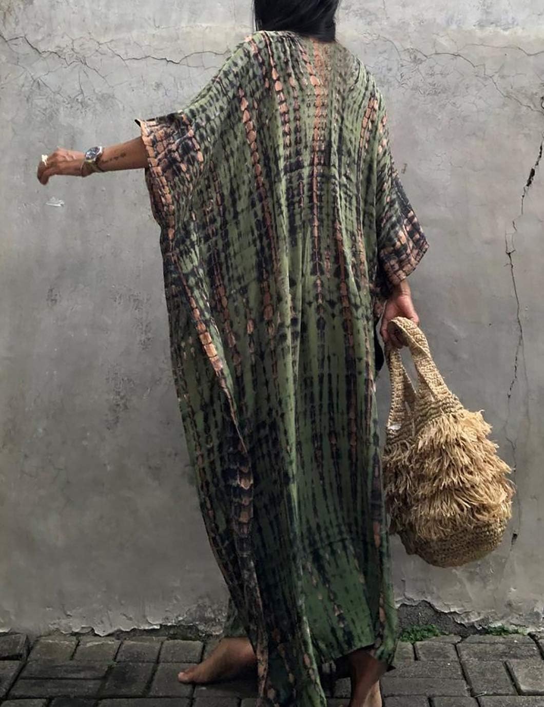 Eddoyee Plus Size Beach Kaftan Dresses for Women Print V-Neck Long Swimsuit Cover Ups - Image 4