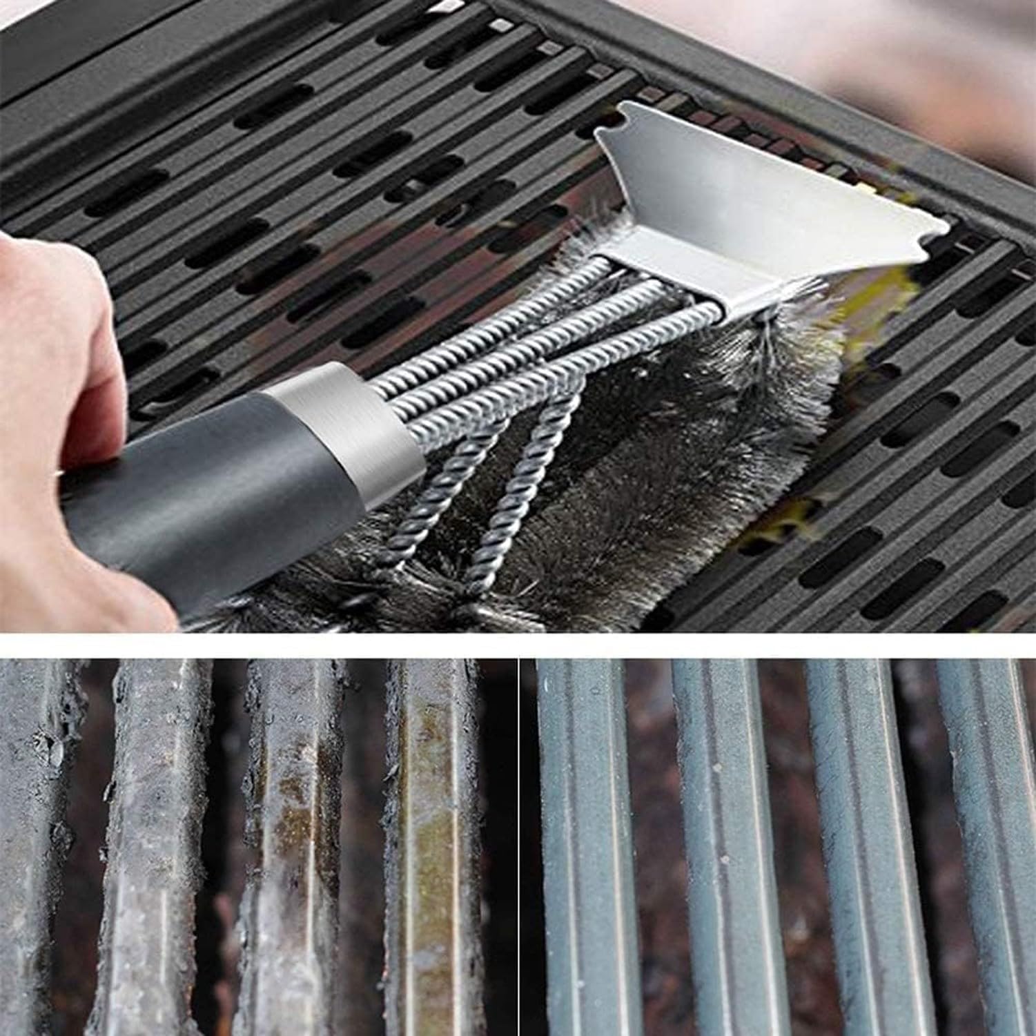 Cepillo Limpieza Barbacoa de Acero Inoxidable, Cepillo para Parrilla Potente, Herramienta de Limpieza de Barbacoa Accesorio de Cocción con Raspadores de Parilla