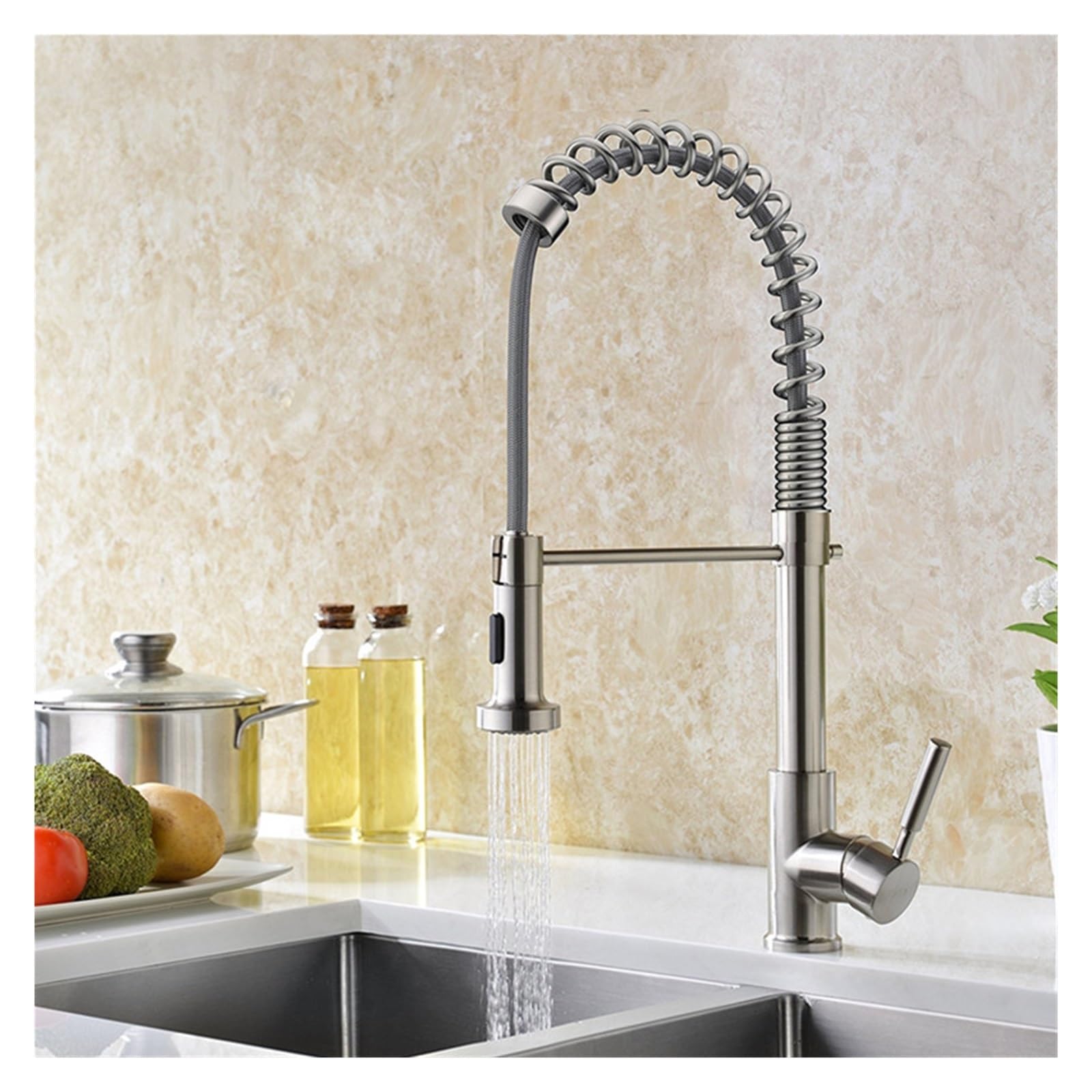 Grifo de Cocina Grifo de Cocina extraíble Duradero y Resistente con rociador Grifo de Fregadero de Cocina de níquel Cepillado