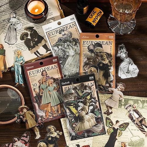 Alideco 120 calcomanías para álbumes de recortes, figuras retro, álbumes de recortes, diario de basura, manualidades, decoración de adornos