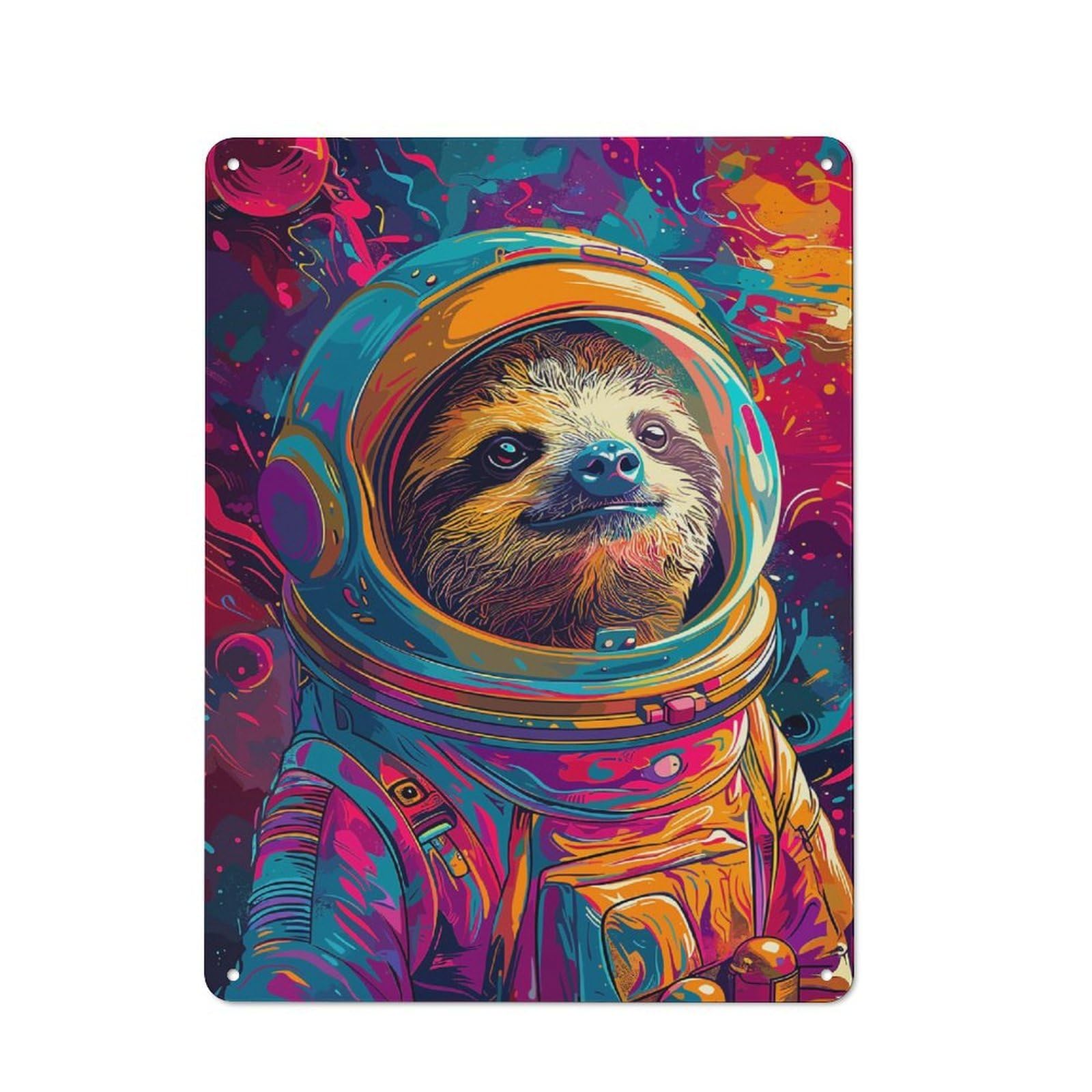 Junmoney Style-22 Sloth Astronaut Space Decorative Metal Plaque 40X30cm, Loft Style Urban Room Decor For Flat, Bar, Studio Or Gallery Wall