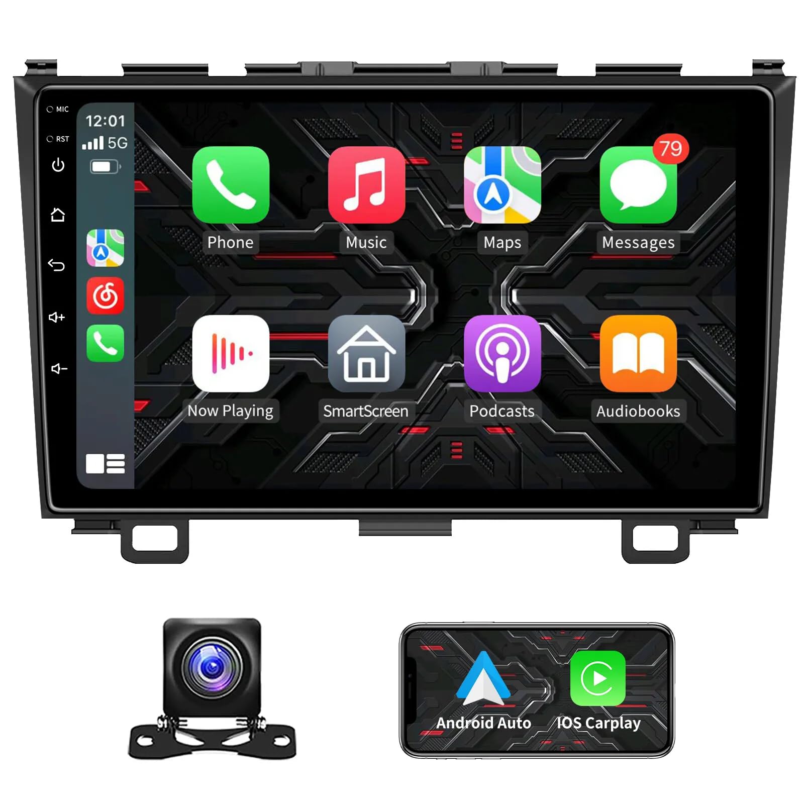 9''Android 13.0 Car Stereo fit for Honda CRV 2007-2011 Radio Double Din HD Touch Screen Car Audio Receiver with GPS Navigation Bluetooth Head Unit Supports Backup Camera MIC (4G+64G)