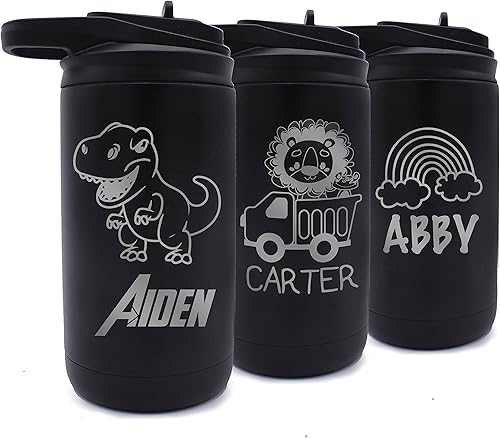 Miniatura 4 de Botella de agua personalizada de 12 onzas para niños con pajilla, vaso aislado de doble pared para niños, niñas, escuela y deportes, grabado con