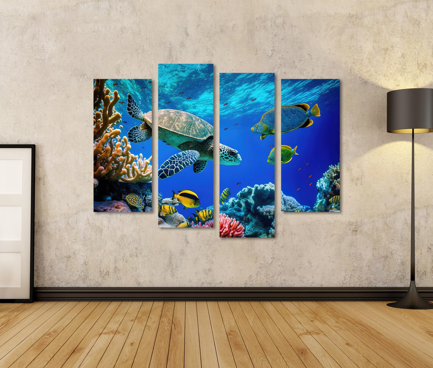 islandburner Prime Quadro su tela Barriera corallina, tartaruga marina selvatica, pesci, vita oceanica tropicale, animali esotici sott'acqua