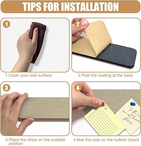 Miniatura 2 de Tiras de fieltro para tablón de anuncios, tablero de corcho para dormitorios, oficinas, decoración de pared del hogar, tiras autoadhesivas para