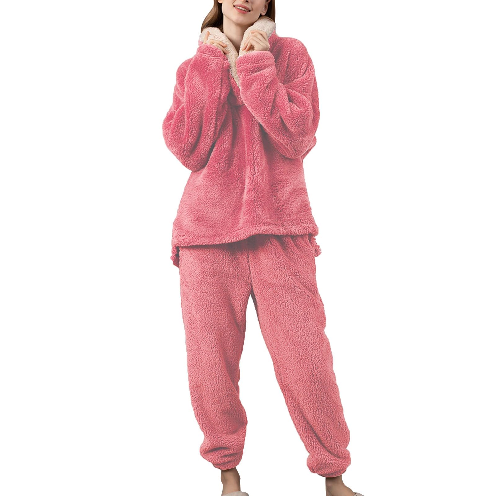 Traje de invierno para mujer, conjunto completo de pijama unisex de franela