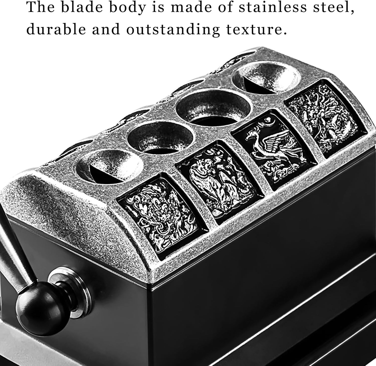 Classic Desktop Cigar Cutter - Quad Guillotine for 52-60 Ring Gauge Cigars, Sharp Stainless Steel Blade, 4 Cutting Options (Straight/V-Cut), for Dad & Friends