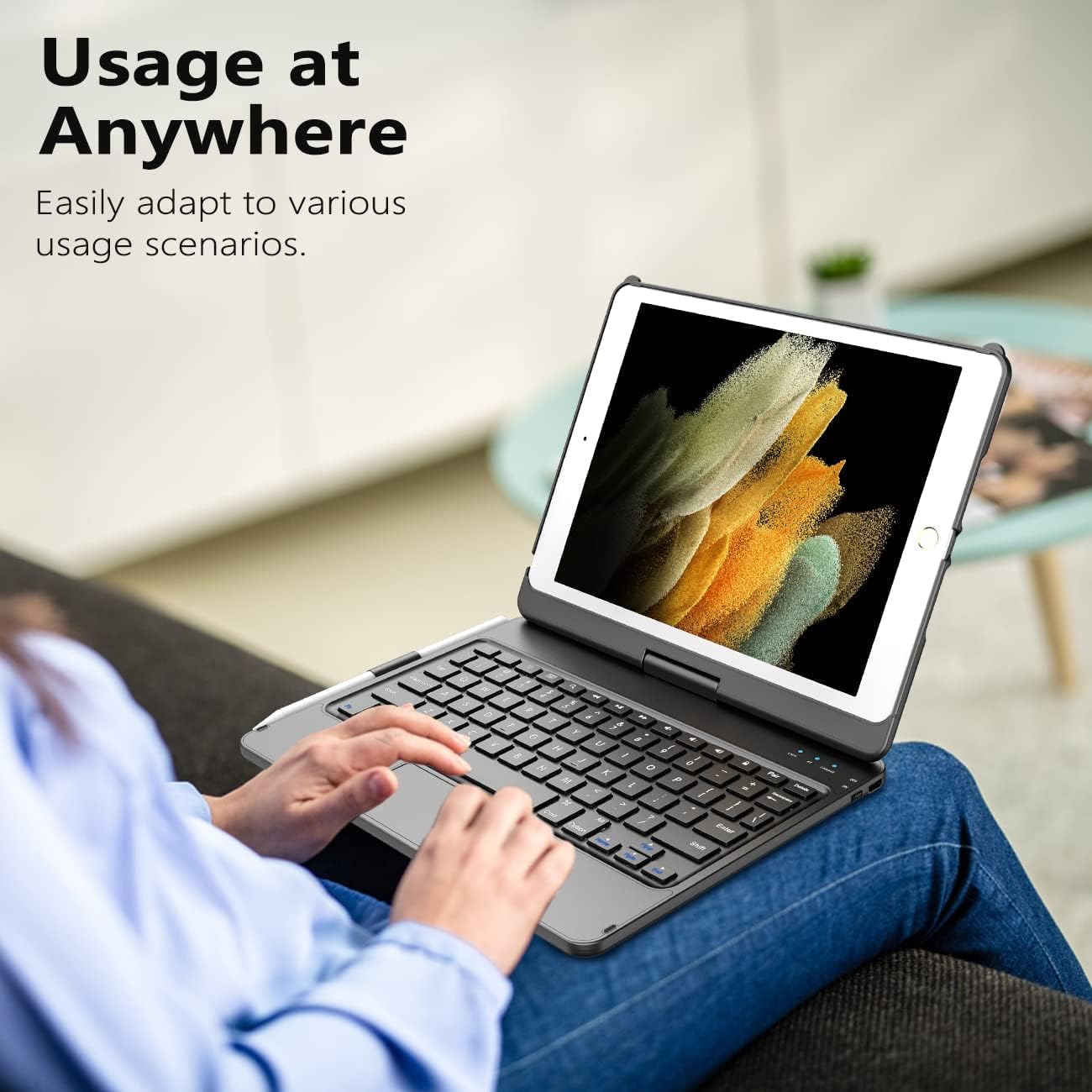 TQQ Tastatur Hülle für iPad 10.2 Zoll (7., 8. und 9. Generation) mit Präzisions-Trackpad, Notebook-ähnlicher Tastatur mit 10-Farbige Hintergrundbeleuchtung, 360° Drehbar, Deutsches QWERTZ-Layout