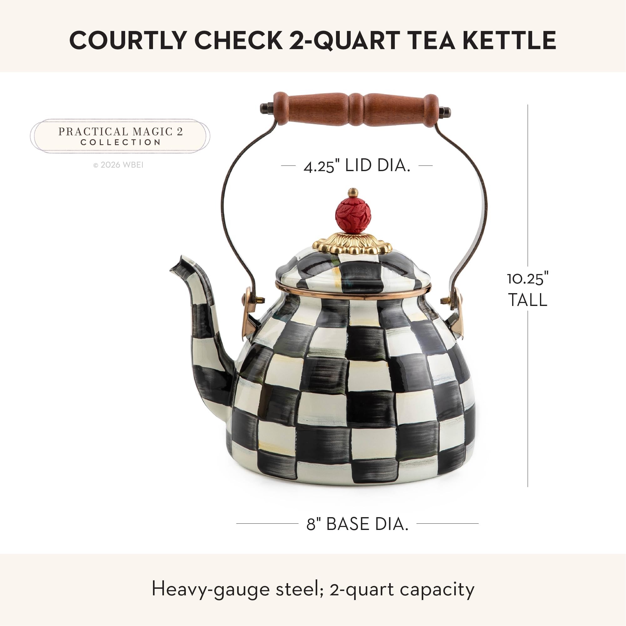 Amazon | MacKenzie-Childs Courtly Check Enamel Tea Kettle 2 Quart
