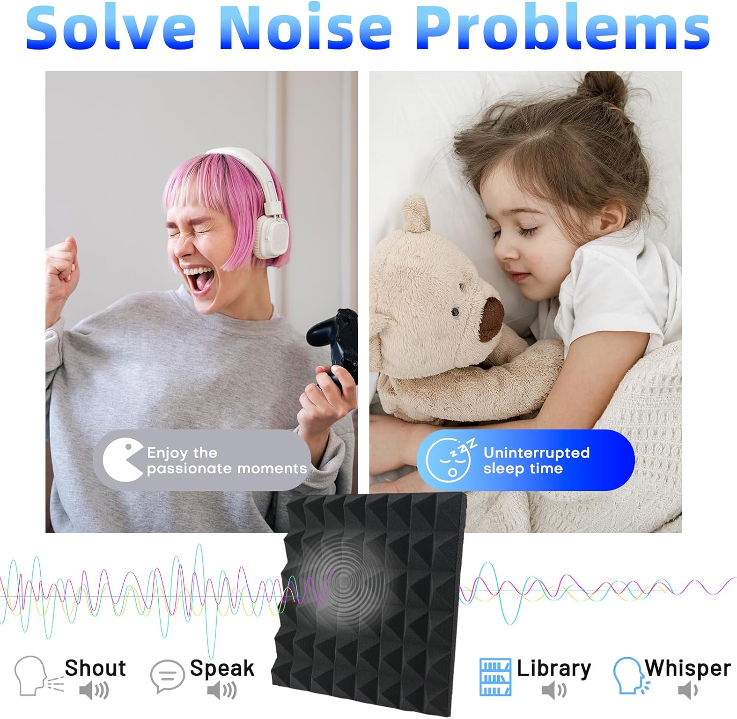 Focusound 24 Pack Sound Proof Foam Panels for Walls, 12" X 16" X 2" Pyramid Acoustic Foam Panels 30 kg/m³ High Density Noise Reduction Soundproof Wall Panels for Office Studio Game