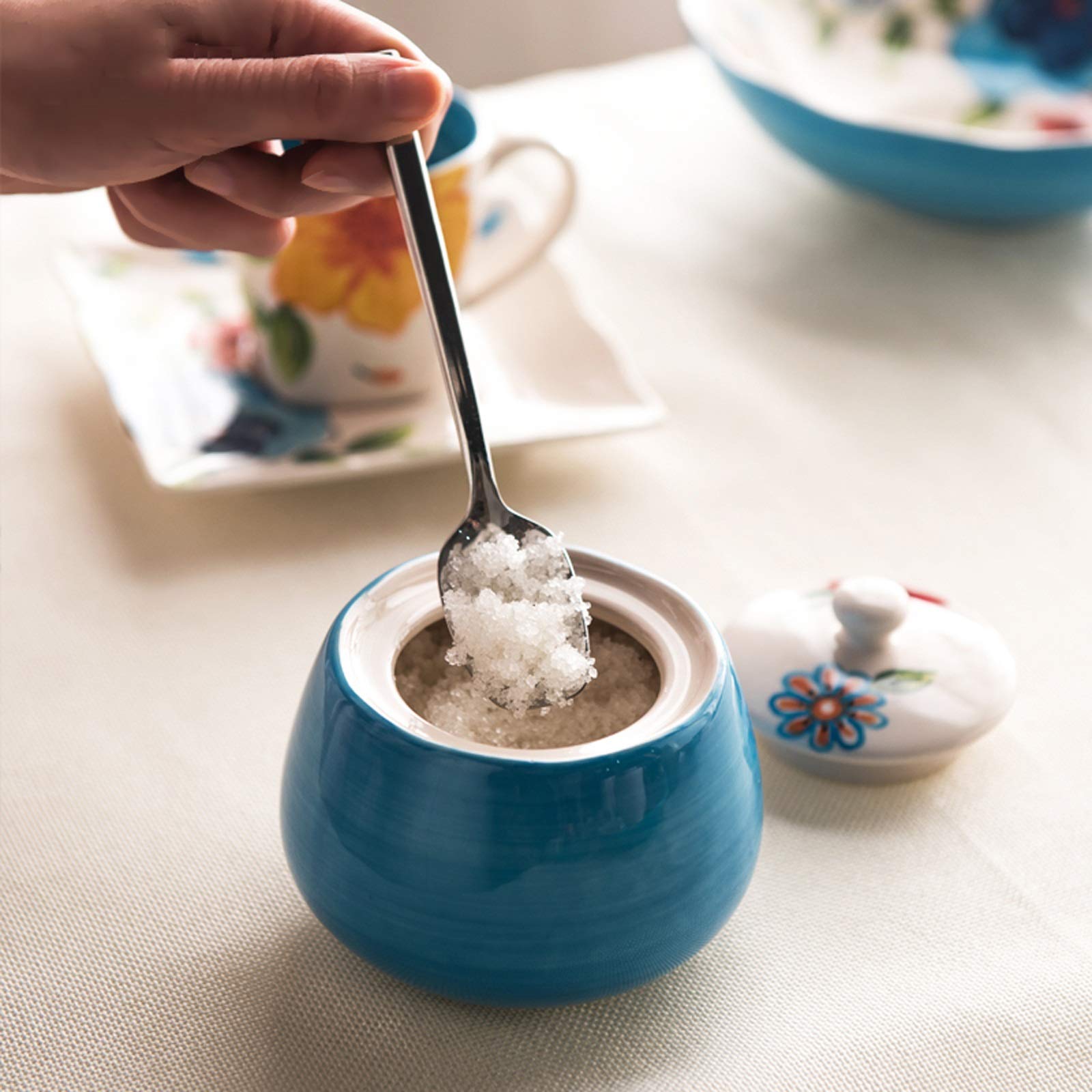 Pot de Sucre Sugar Bowl Creative Simple Cuisine Cafe Hôtel Céramique Sugar Bol avec Couvercle Café Saveur Storage Boquet est Un Bon Partenaire for Le café Bol à Sucre