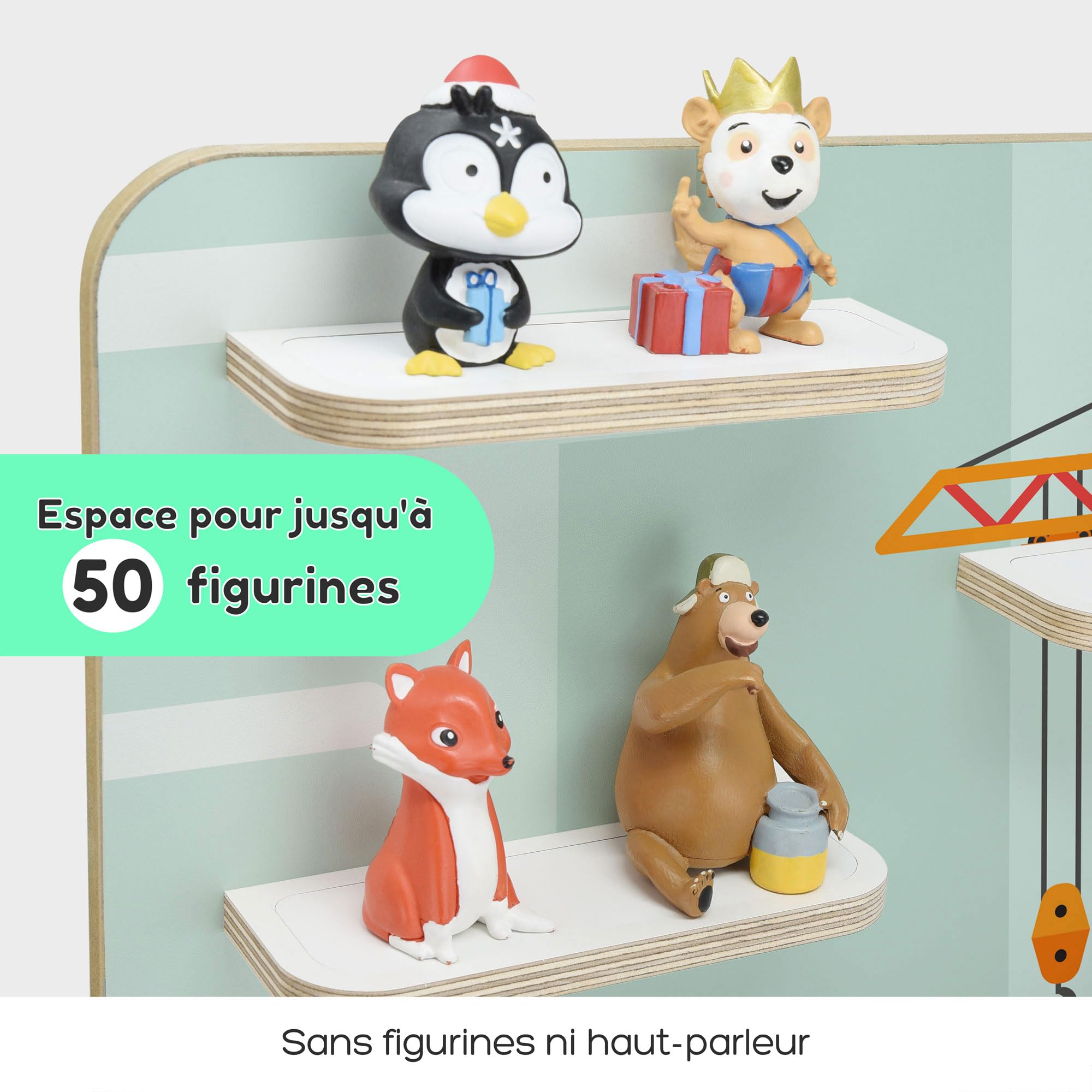 stadtecken Étagère en Bois | Support Mural Compatible avec Toniebox et env. 50 Tonies | Rangement Chambre d'enfant | À Poser ou à Suspendre (Chantier, Grand modèle)
