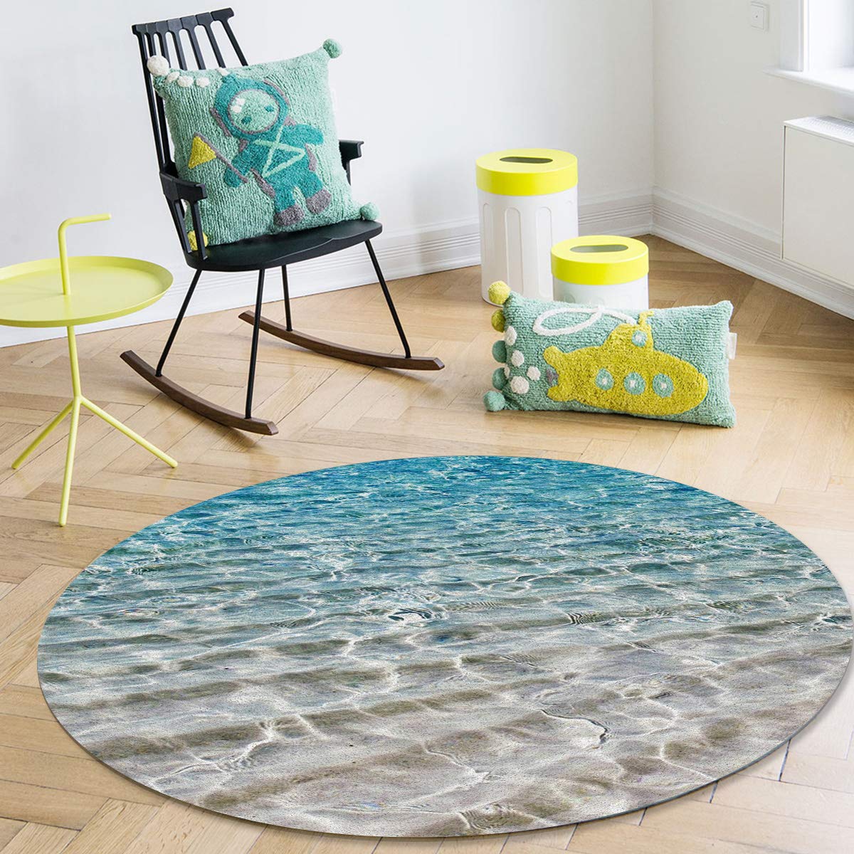 【美品】水面模様のラグ　絨毯　夏　海　波　ビーチ ラグ カーペット 絨毯 水中世界 魚 3D ビーチ 海 北欧 おしゃれ