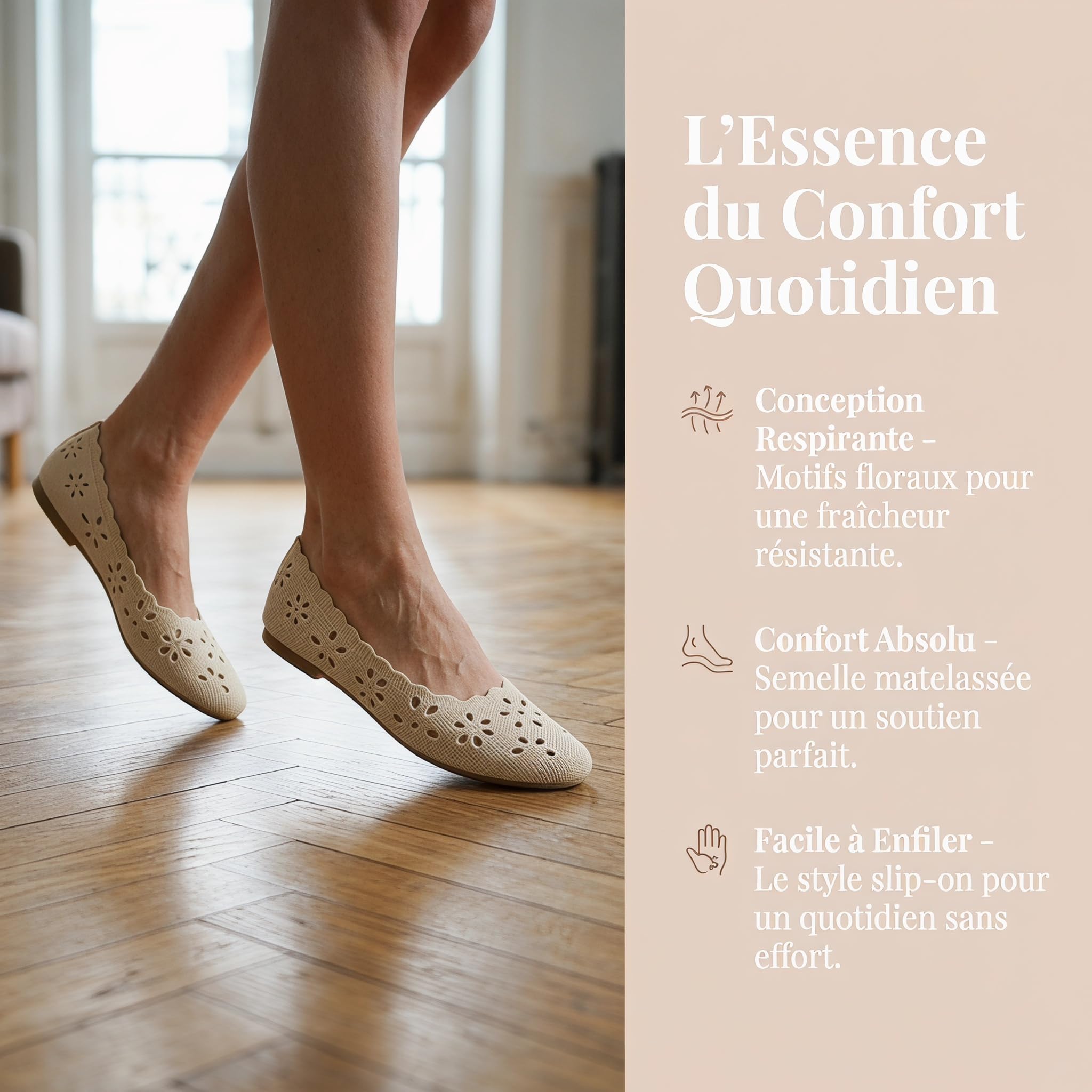 GLAMORA Ballerines Femme Dentelle Ajourée Bout Rond Chaussures Plates Tissu Respirant Semelle Souple Antidérapante Confort Léger Ballerine Femme Élégantes Été