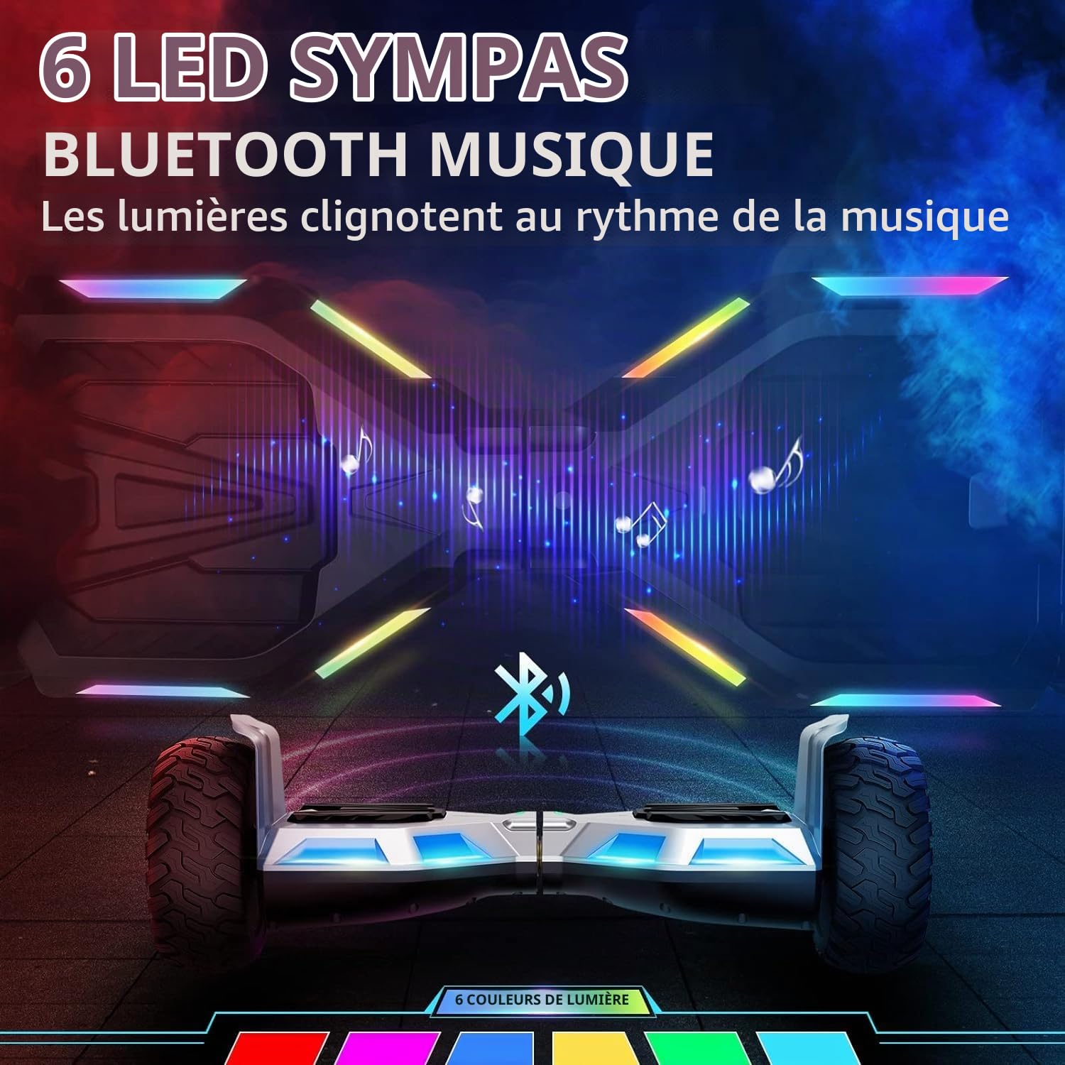 8.5 Pouces All Terrain Off Road Hoverboard with Bluetooth Speakers and LED Lights, UL2272 Certified Self Balancing Scooter