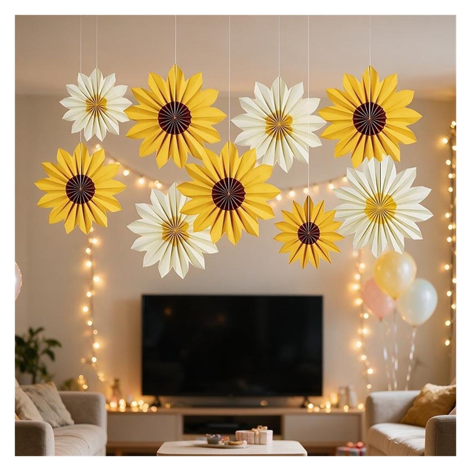 1 Juego De Decoración Flores Abanico Papel Girasol Para Decoraciones