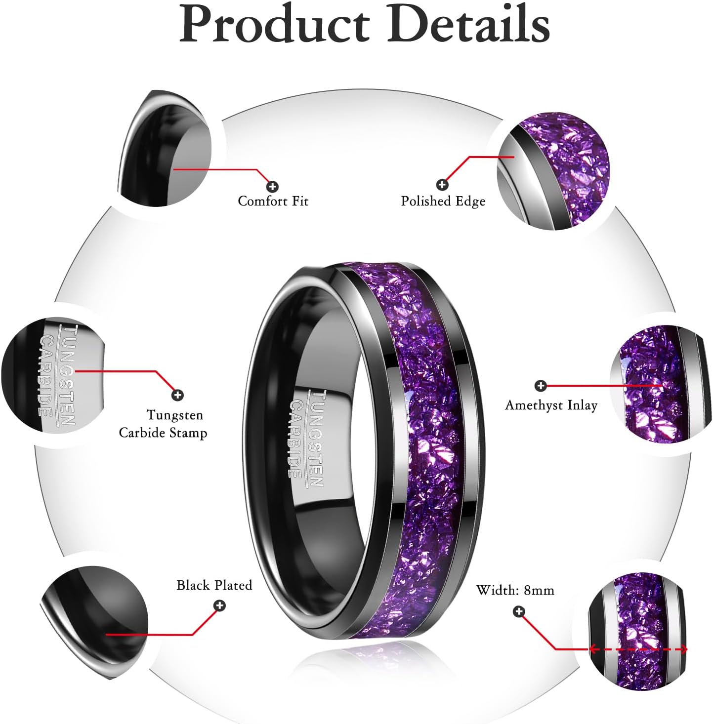 NUNCAD Black Tungsten Ring, Men's Women's Wedding Rings with Citrine/Blue/Amethyst/Galaxy Opal Ring 4mm 8mm Engagement Promise Ring Comfort Fit Size 5-12 - Image 6