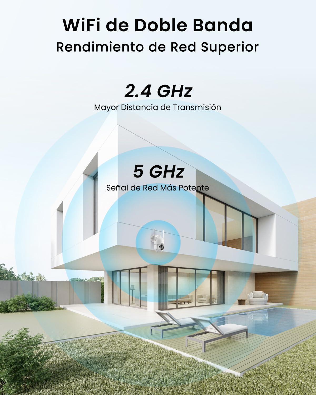 ANRAN Kamera monitoringowa 5 MP, zewnętrzna WLAN, nagrywanie 24/7, 2,4 i 5 GHz, PTZ 360° z automatycznym śledzeniem, 30 m noktowizor kolorowy ze światłem reflektorowym, 2-drożne audio, kompatybilna z