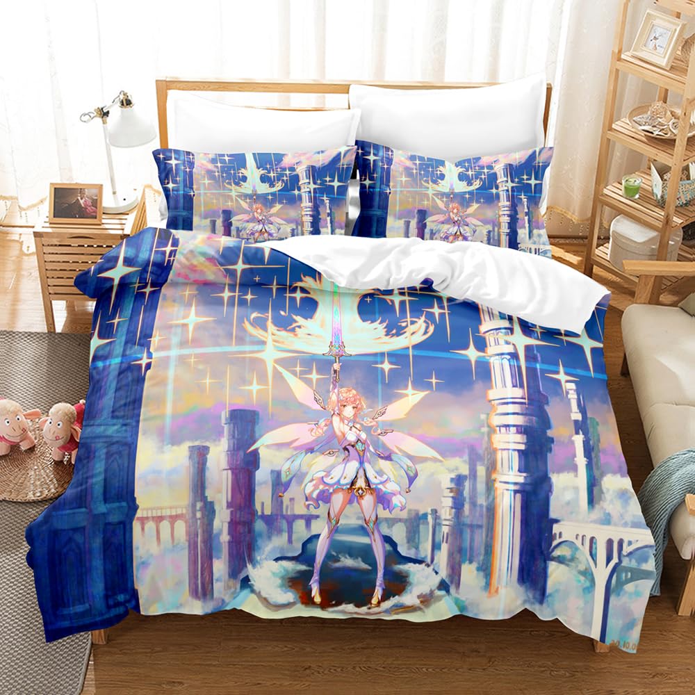 100% Pure Cotton Genshin Impact Duvet Cover Set with Hidden Closure, 3 Pieces Soft Home Accessories Bedding with 1 Cover and 2 Pillowcases (220x230cm(King),Genshin 02)