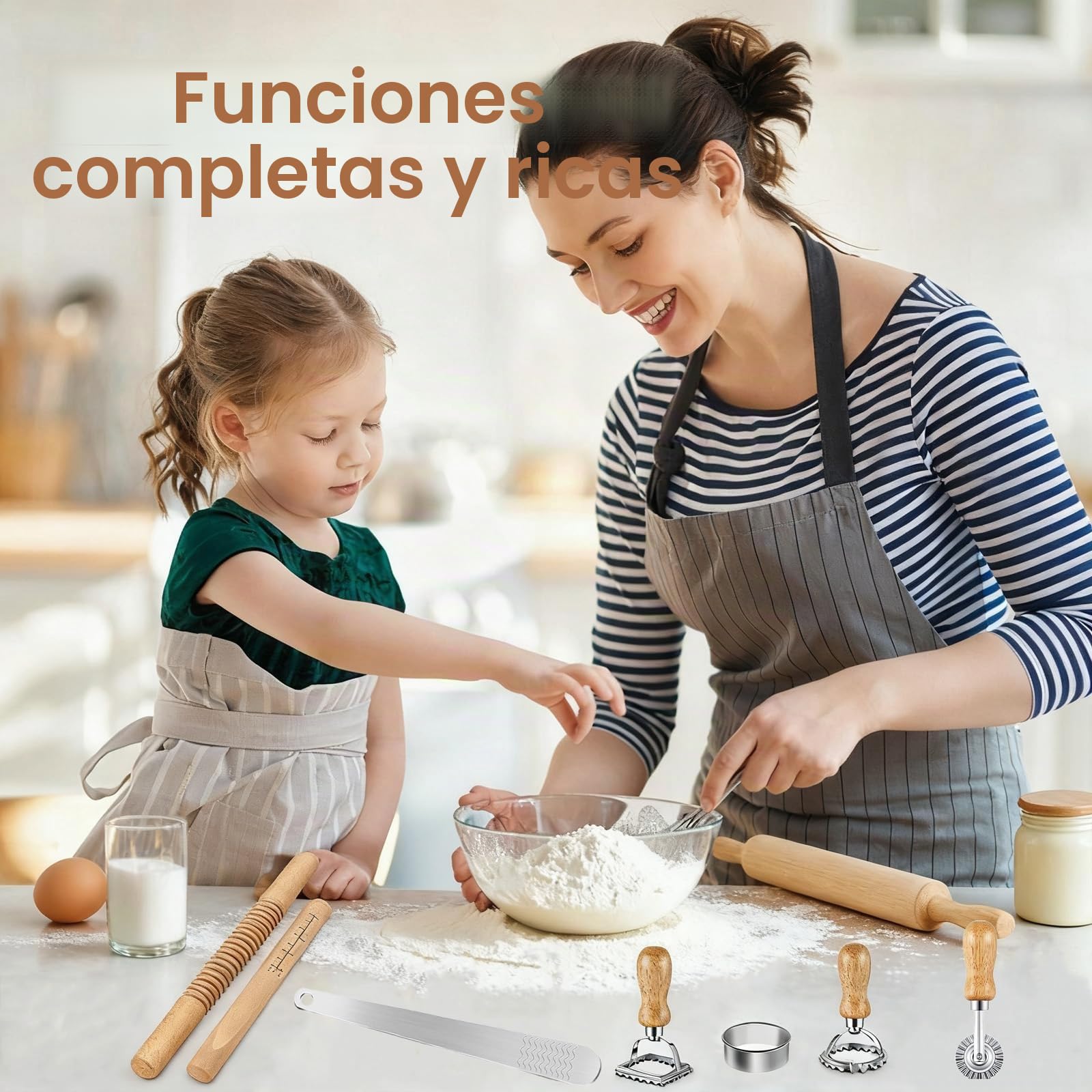 Juego de 11 herramientas para hacer pasta, kit de herramientas para hacer pasta rodillo tabla de ñoquis raspador de masa para hacer albóndigas sello de raviolis para los amantes de la repostería