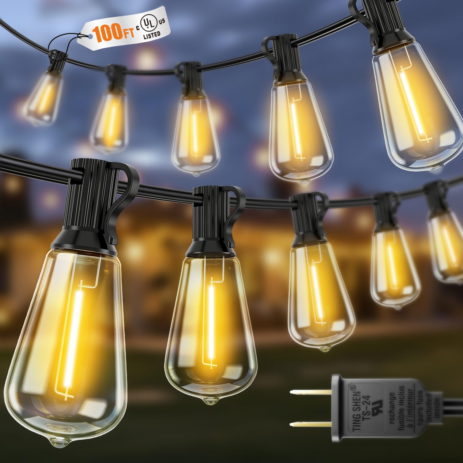VOLIVO 30 m lange Lichterkette für Terrasse, wasserdichte Hängeleuchten mit 35 + 1 bruchsicheren ST38-Edison-Glühbirnen, dimmbar und anschließbar, Außenlichterkette für Hinterhof, Deck, Veranda