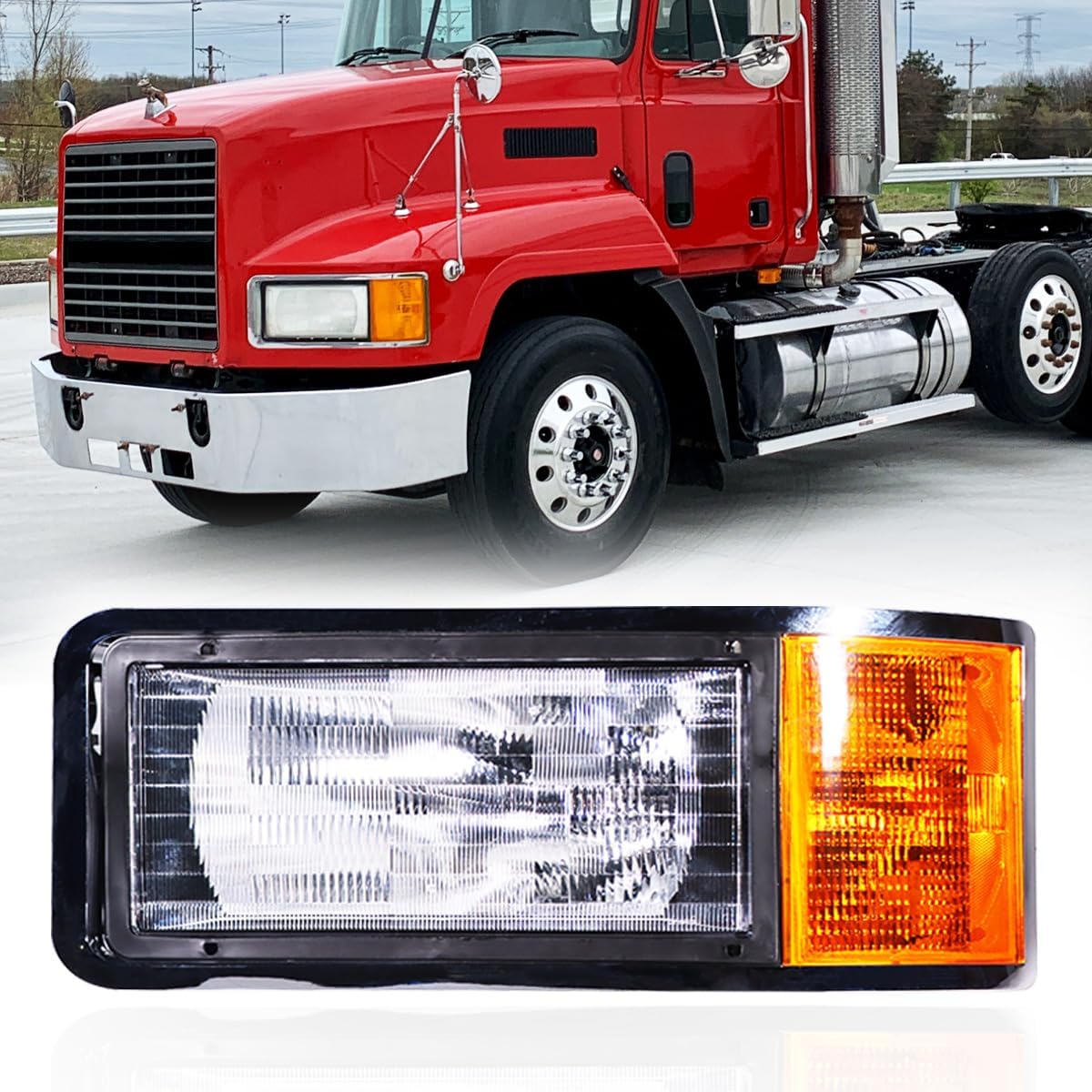 Left headlights for Mack,Replacement Headlamp with turn Signal Bulb Compatible with 1990-2006 Mack CH600 CH612 CH613 CL600 CL700 semi Trucks （DOT and SAE Approved）