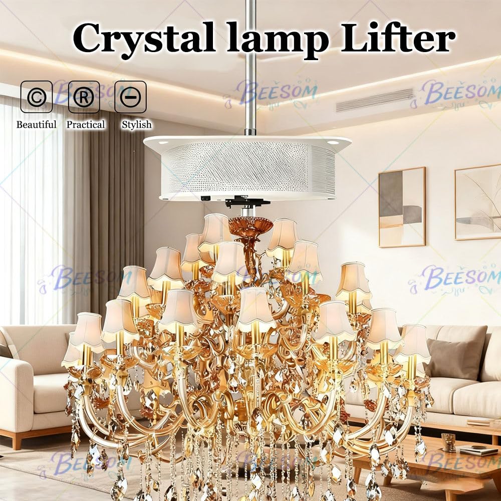 Treuil Moteur Électrique pour Lustres,Lève-Lustre Motorisé 40KG,2 en 1 avec Télécommande & Interrupteur Mural,Portée 6M,pour Villas & Salons – Nettoyage Et Entretien Lampes Suspendues 40kg