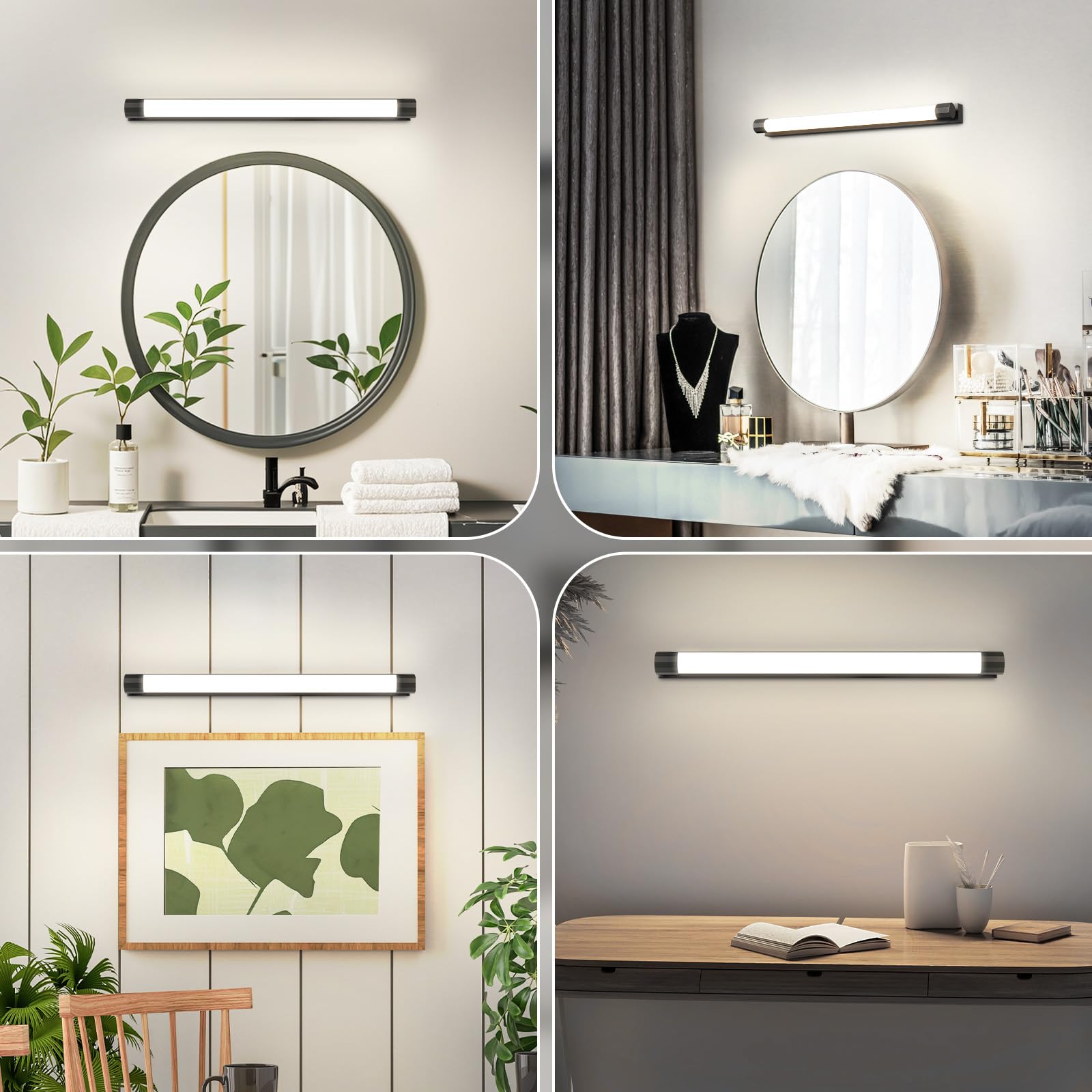 Homefire Lampada a LED per specchio da bagno 50cm 10W Lampada per | specchio da bagno Nero 4000K Impermeabile IP44 Lampe da parete moderna Applique per corridoio Soggiorno Armadio