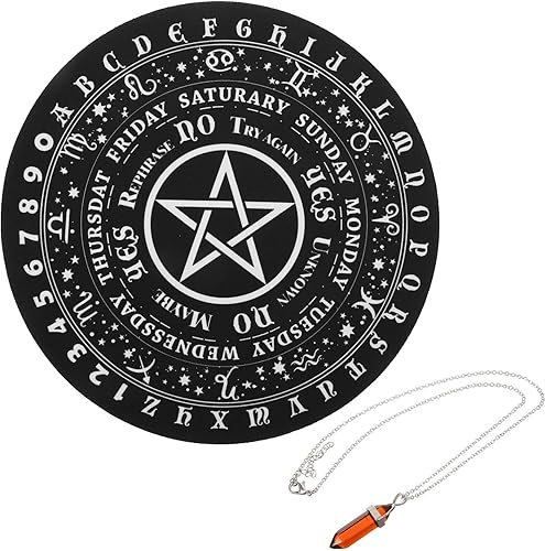 Miniatura 2 de EXCEART Tablero de péndulo para adivinación, tablero de mensajes metafísicos, tablero de comunicación con collar de péndulo de radiestesia de