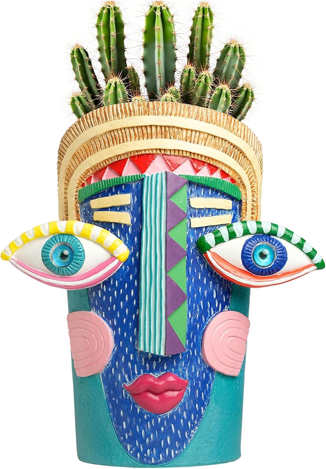 Abstract Face Planter Pots Blue Big Eyes Resin Flower Pots Colorful Funky Vase Unique Head Planter for Indoor ＆ Outdoor Plants Home Balcony Art Decor