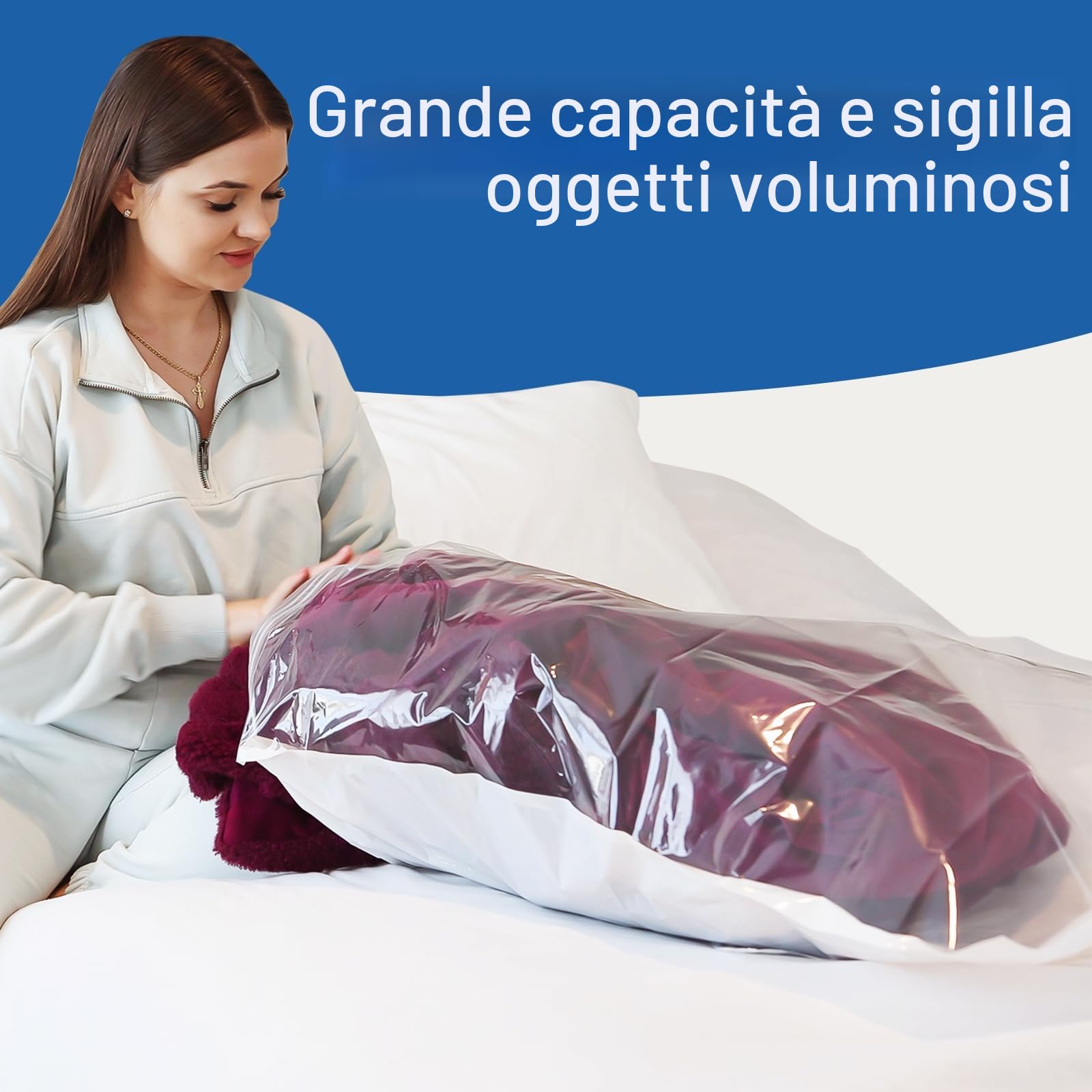 Sacchetti Sottovuoto Vestiti con Pompa Elettrica, Confezione da 8 (4 grandi, 2 medi, 2 piccoli), Buste Sottovuoto Vestiti per Coperte, Piumino, Cuscini, Trapunte, Viaggi, Traslochi
