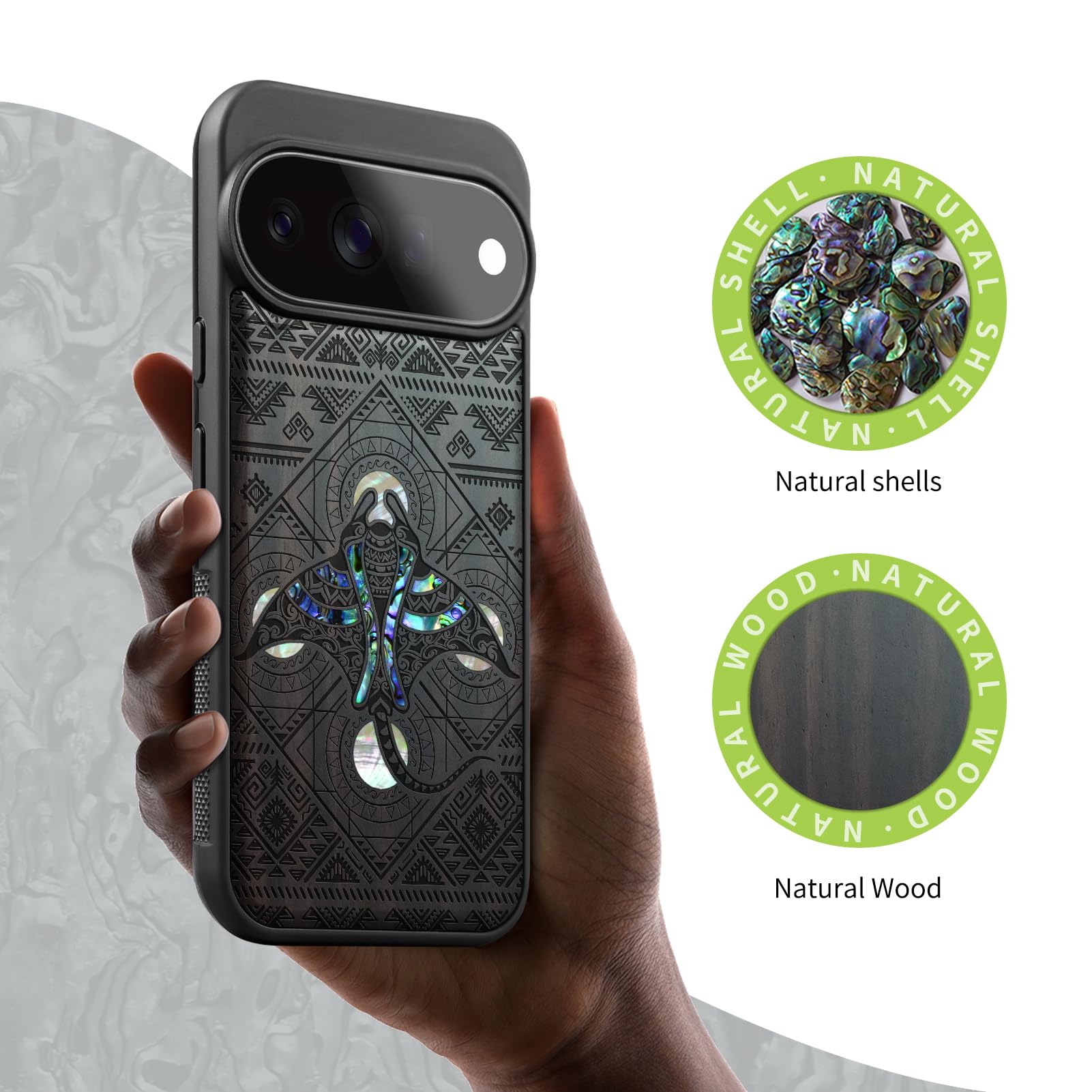 Carveit Madera Funda para Google Pixel 11 Pro (Oscura-Una Odisea Azteca)