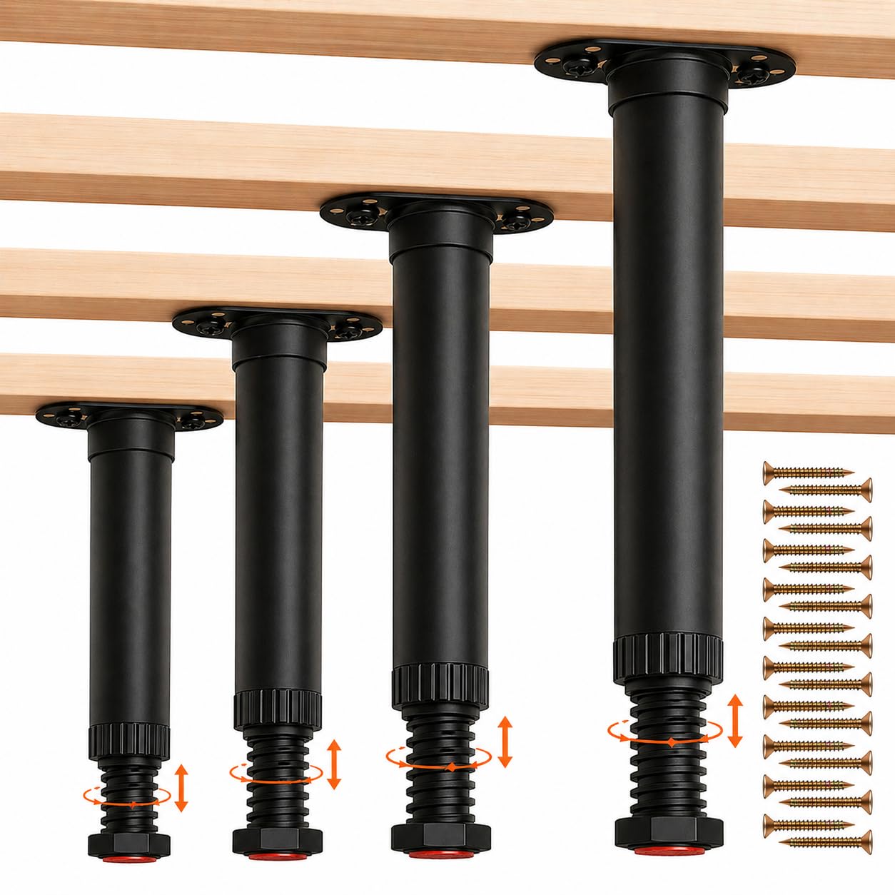 4Pcs Telescopic Bed Beam Support, 551lbs Loading Capacity, 7-13'' Adjustable Heavy Duty PP Frame with Steel Thread, Slat Support Legs for Platform Beds, Sofa, Cabinet, Wooden Bed Frames-image-18