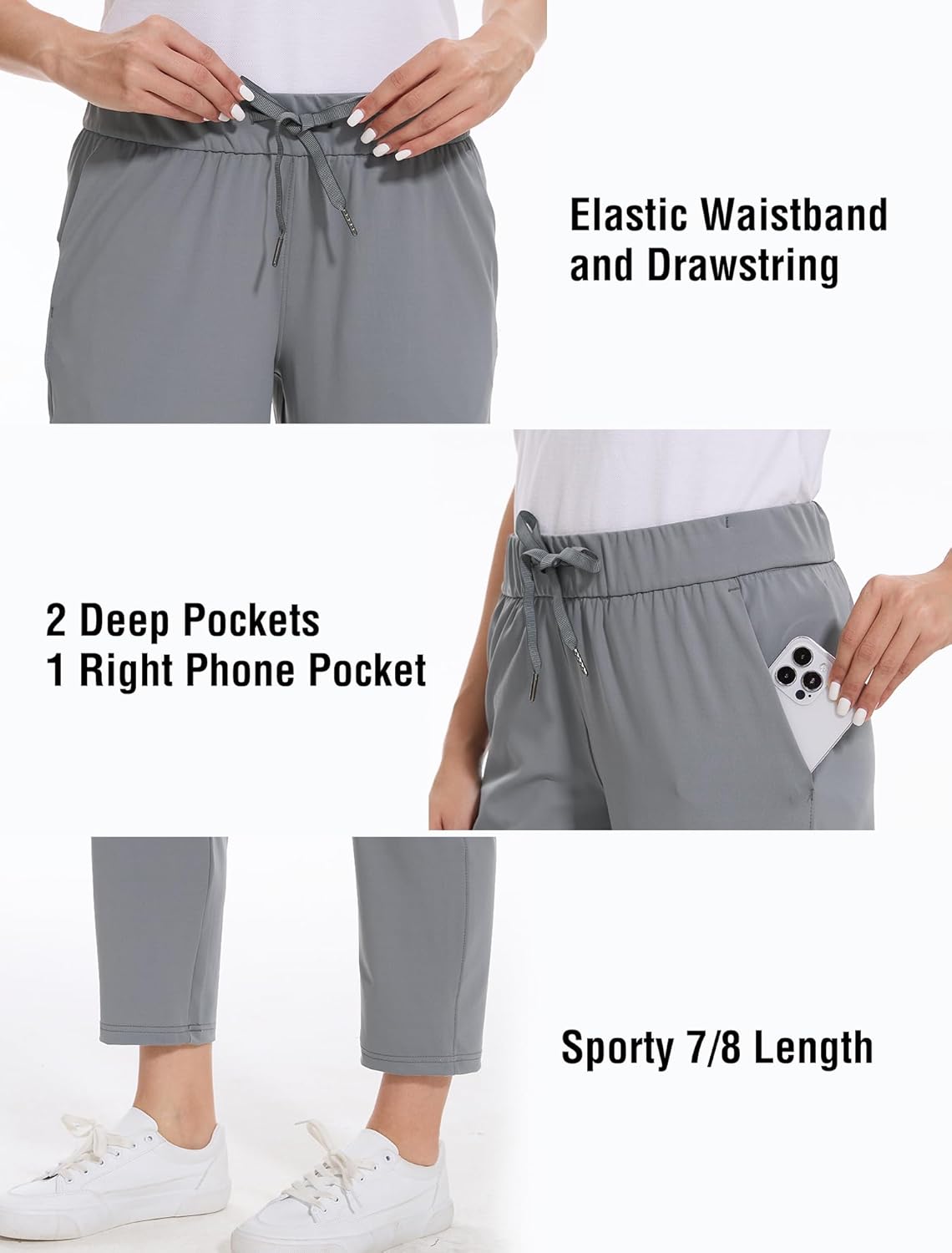 2 Pack Women's Golf Pants with Deep Pockets Stretch 7/8 Ankle Sweatpants for Athletic, Work, Travel, Lounge - Image 6
