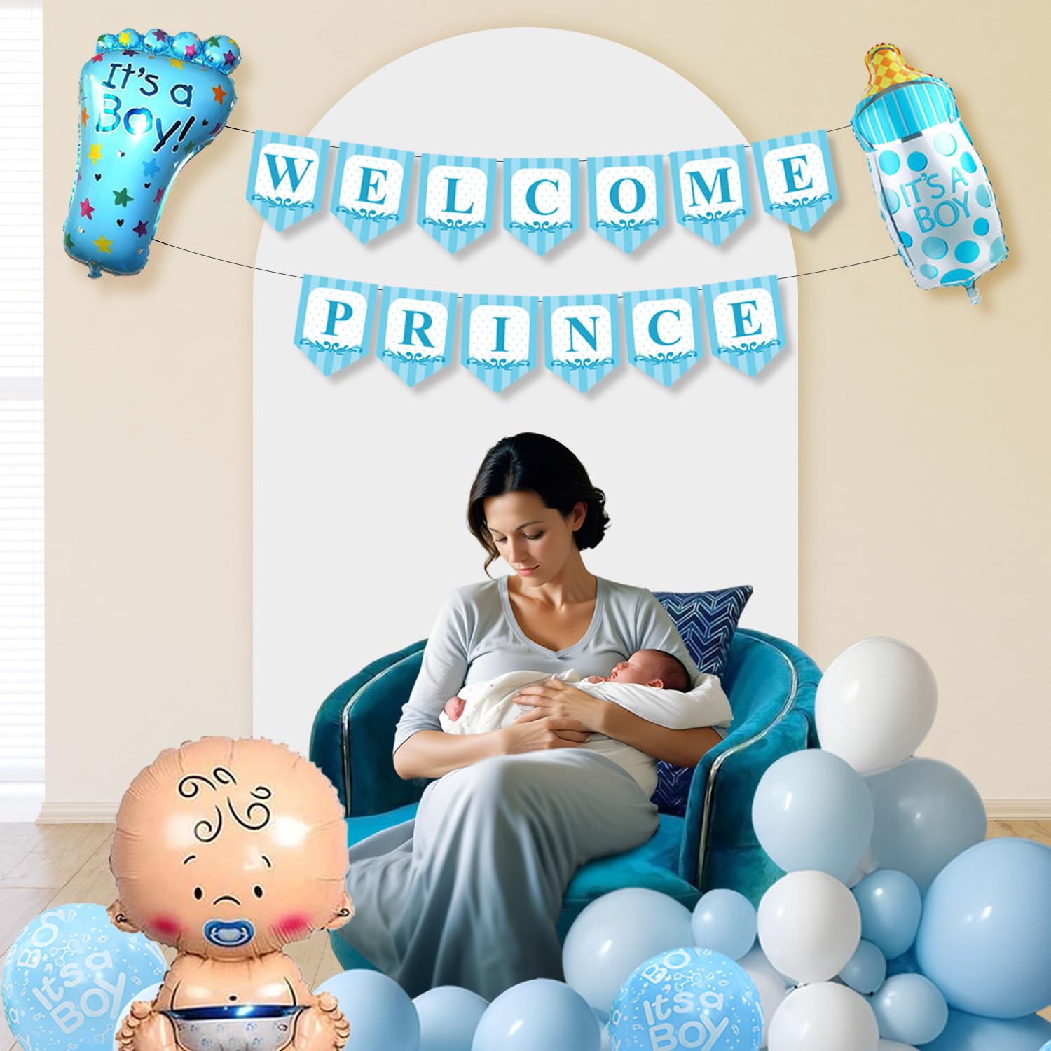 Party Propz Baby Welcome Home Decoration - 44pcs | Welcome Home Baby Decoration | Baby Shower Decoration Items | Welcome Home Decoration Kit | Welcome Prince Banner (cardstock, Foil, Cardstock) 1
