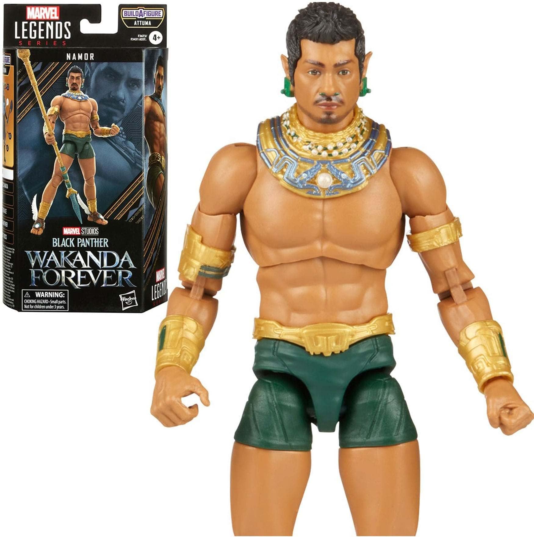 Legends Series Black Panther Wakanda Forever Namor 6-inch MCU Action Figure Toy, 3 Accessories, 1 Build-A-Figure Part