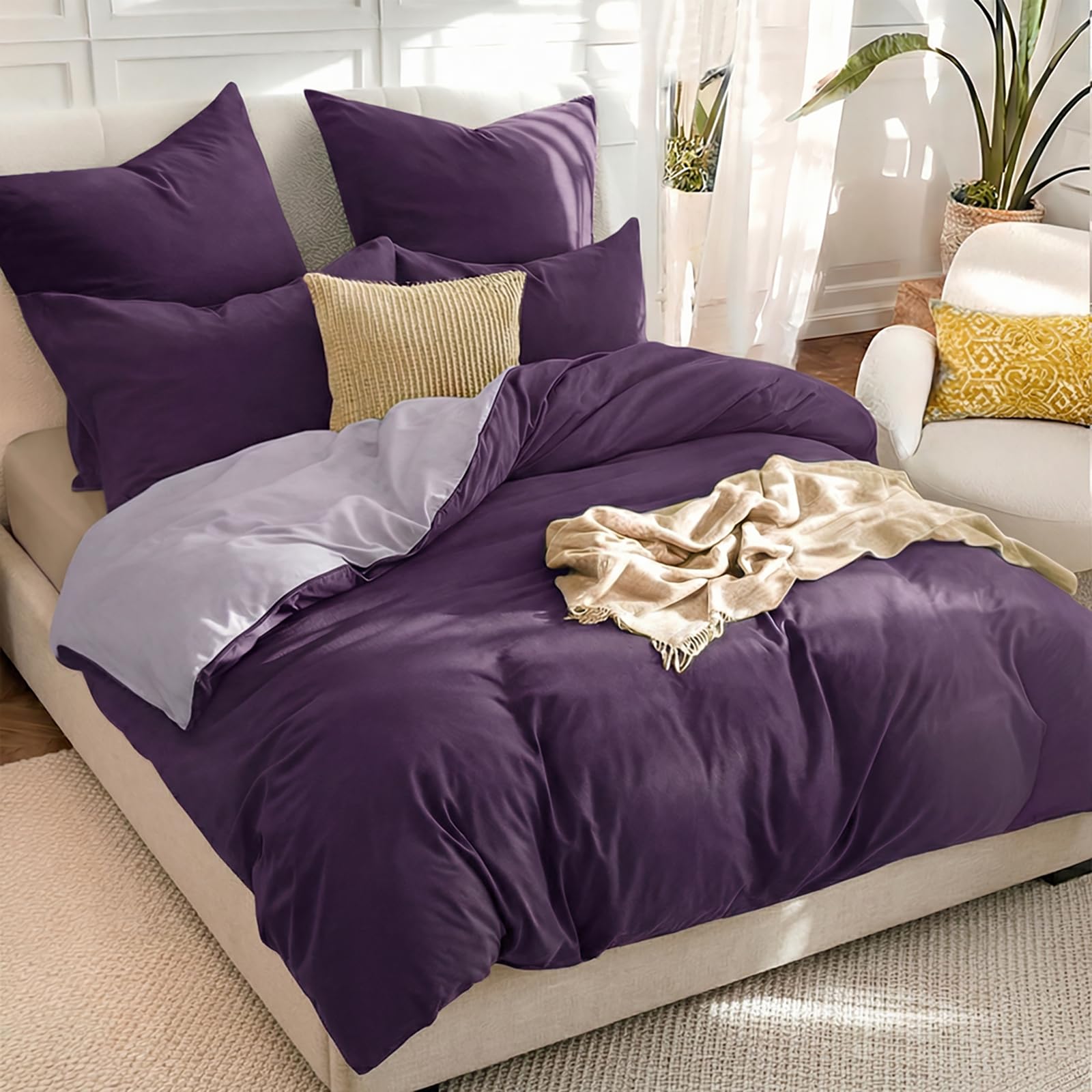 RUIKASI Purple Super King Duvet Cover Sets Lanvender - Reversible Purple Duvet Set Superking Bedding Set with Zip, Soft Brushed Microfibre Bed Set Quilt Cover with 2 Pillowcases