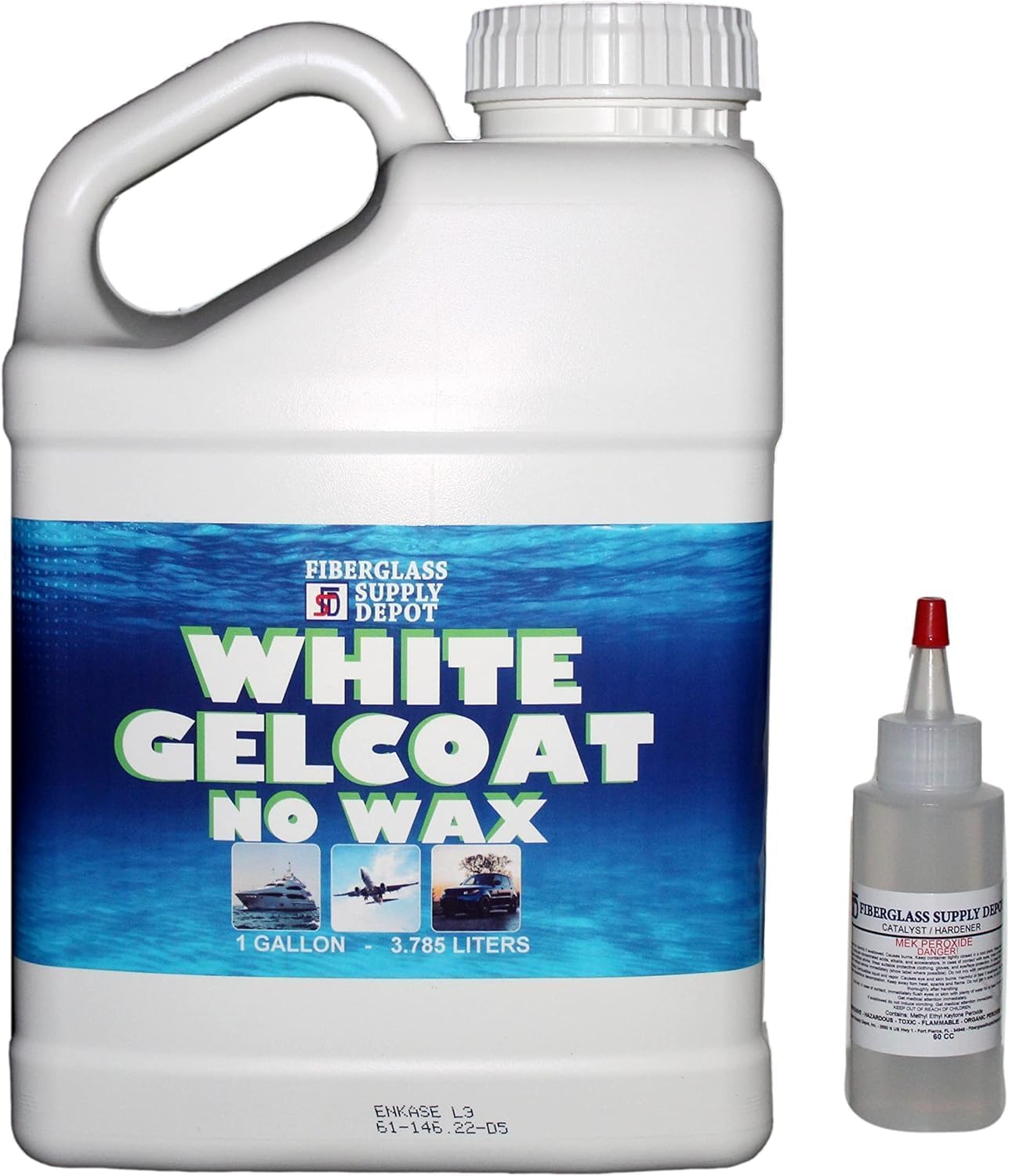 Fiberglass Supply Depot White Gelcoat NO Wax Interior or Exterior - Gallon with 60cc Hardener MEKP