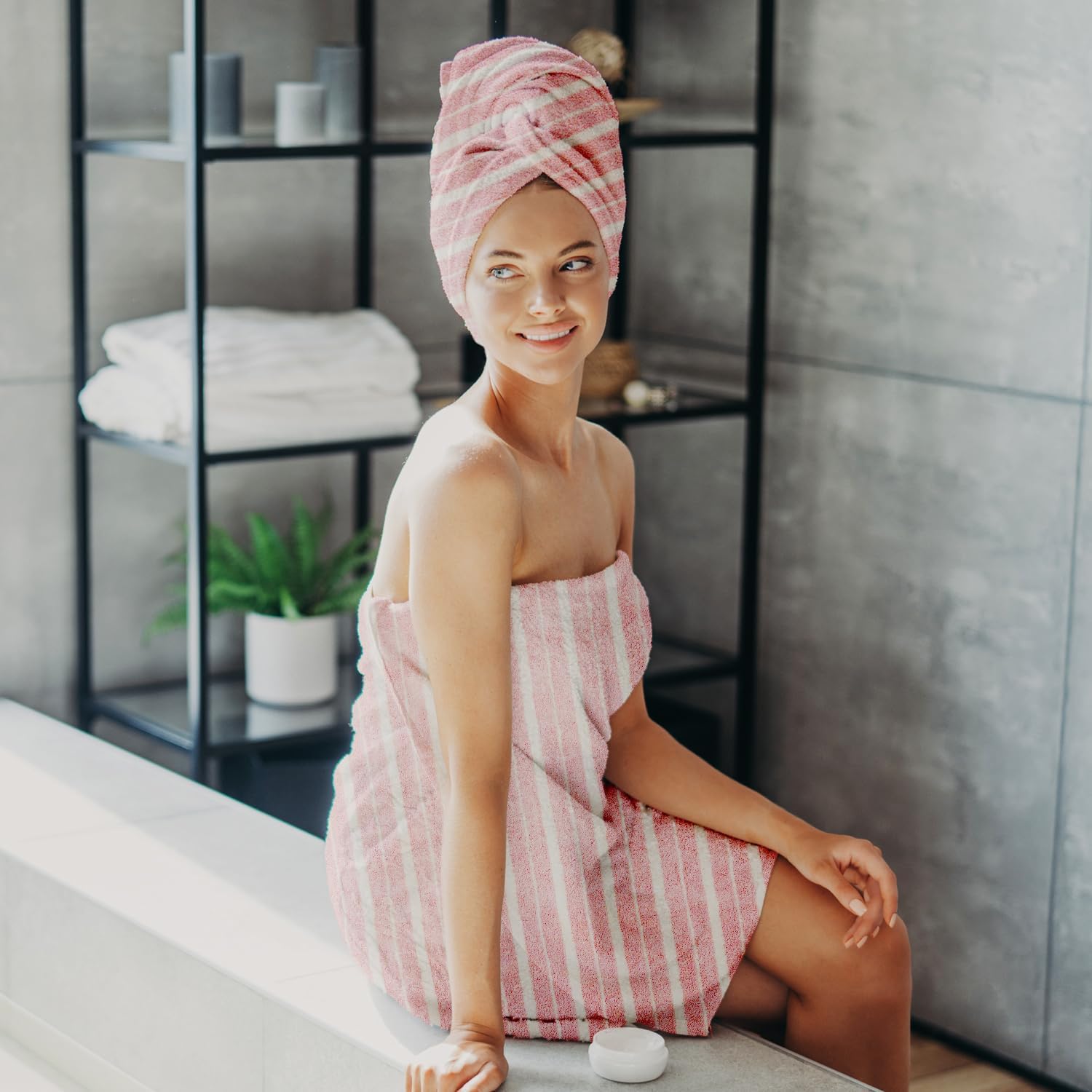 Pink Bath Towels - Set of 2 Made Cotton 27x55 Inches Highly Absorbent for Bathroom (Linea) - Image 8