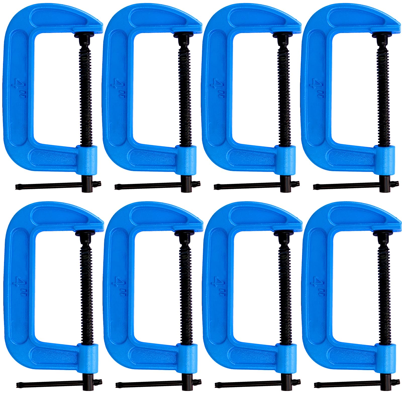 HOZEON 8 PCS 4 Inch C Clamp Set, Heavy Duty Malleable Iron G-Clamps with 4-Inch Jaw Opening Sliding T-Bar Handle for DIY Carpentry Woodwork Building