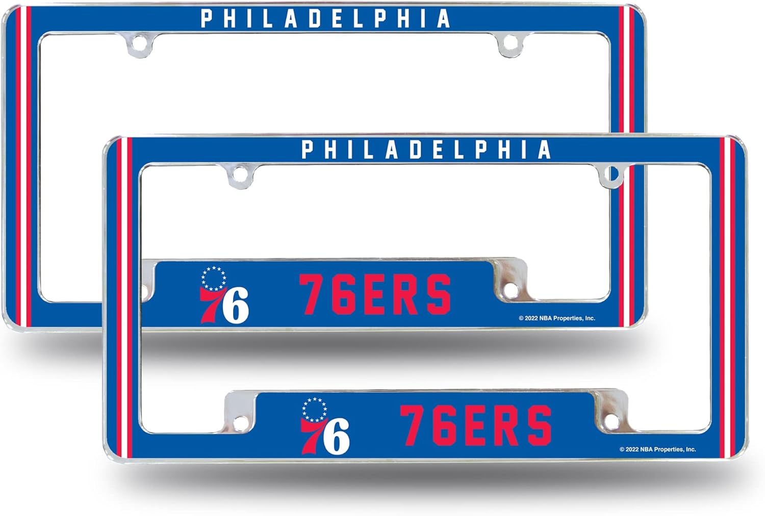 Rico Industries NBA Basketball Classic 12" x 6" Chrome All Over Automotive License Plate Frame for Car/Truck/SUV (2 Pack)