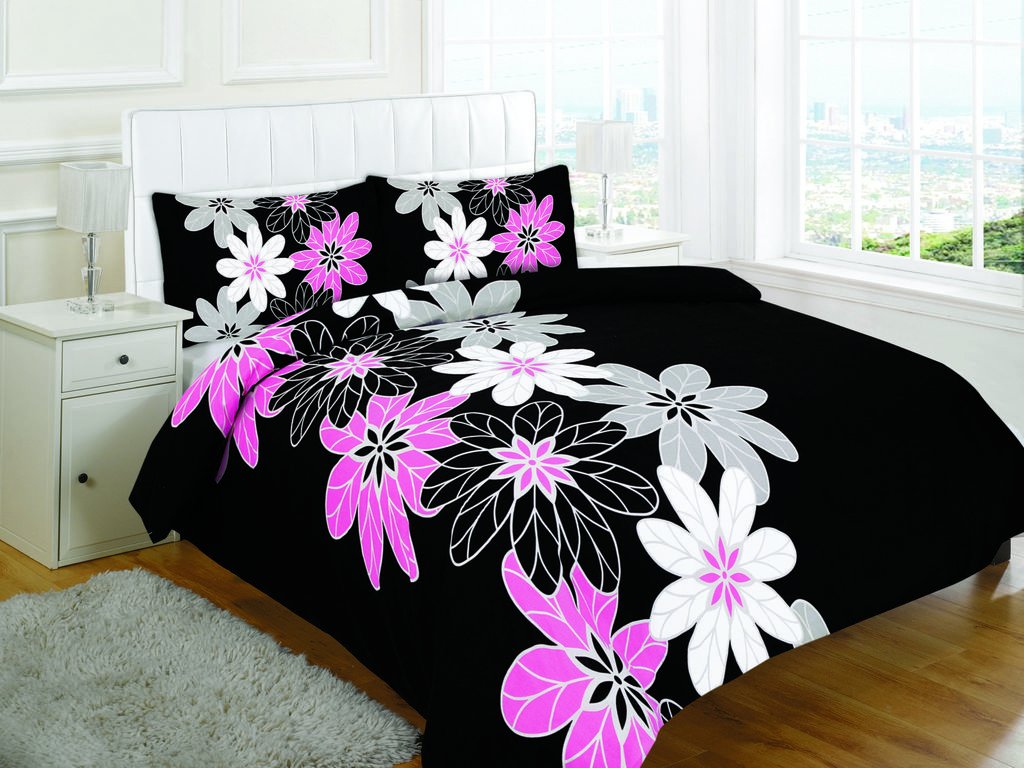 De Lavish Lynda Black Duvet Cover Set King Size With Pillowcases Quilt Reversible Poly Cotton,