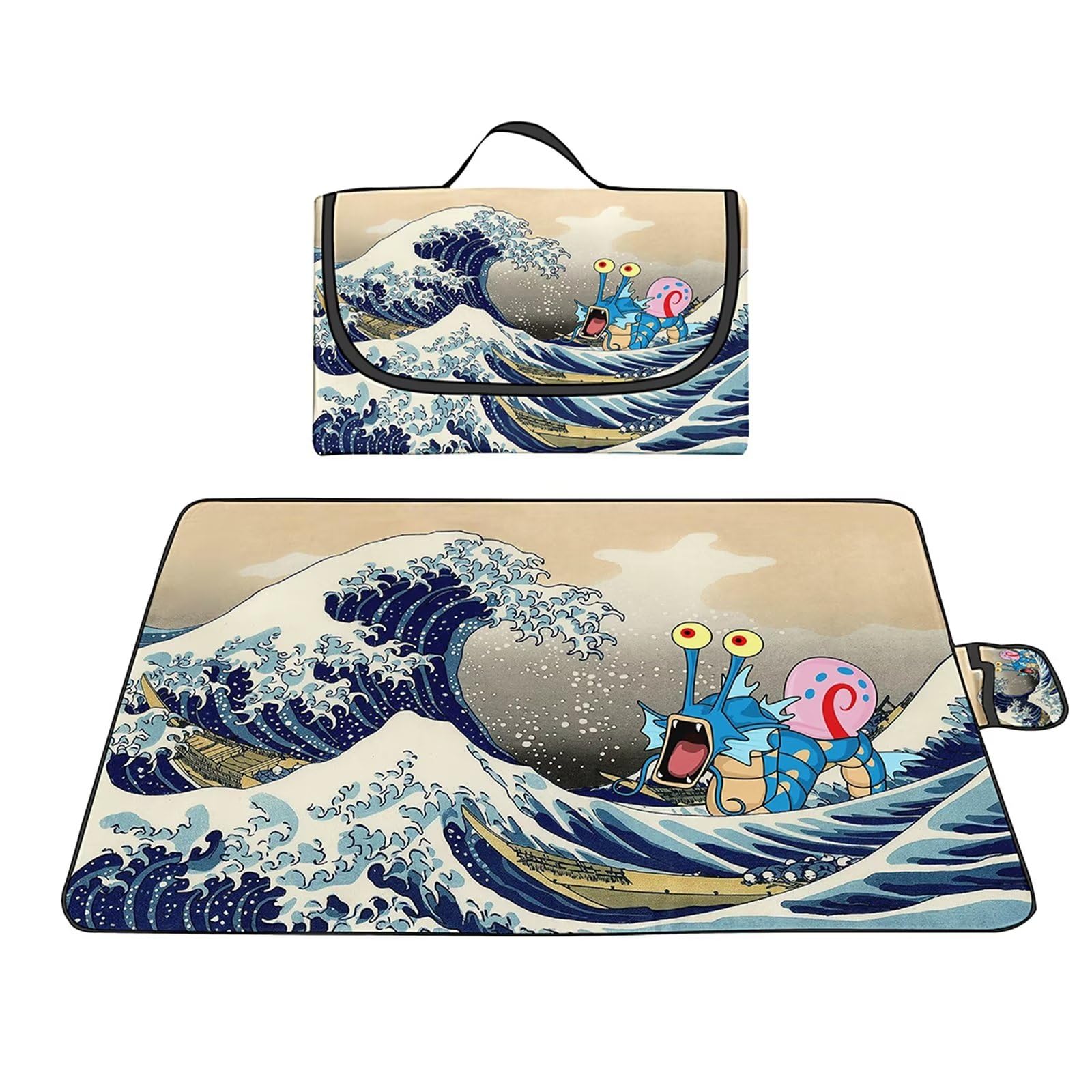 Coperta da Picnic 180x200cm, Coperta da Campeggio Impermeabile Coperta da Spiaggia Portatile con Maniglia per Picnic Outdoor Campeggio Spiaggia Parco Onde Mare Blu