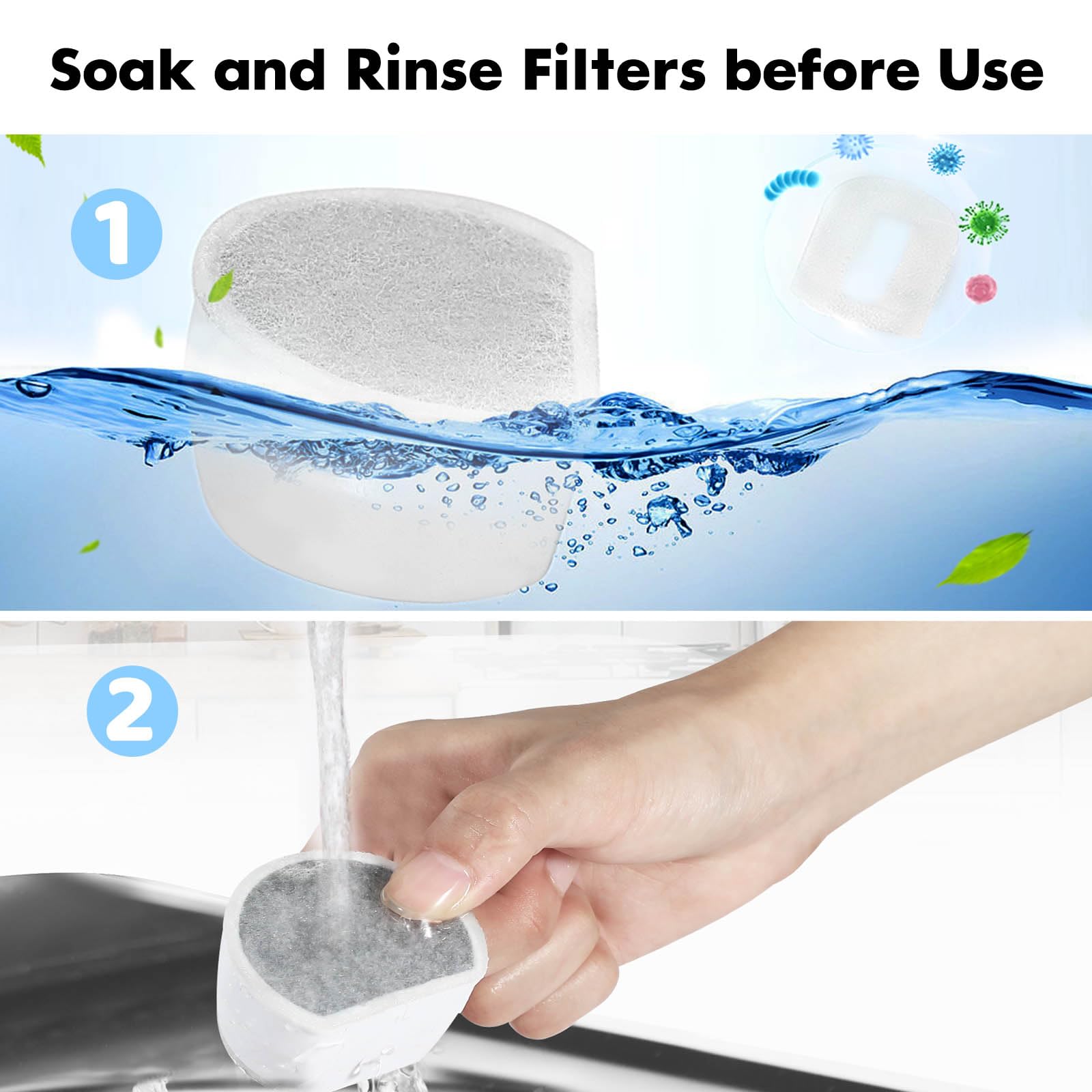 16 Pack Cat Water Fountain Filters Replacement, 8 Carbon Filters and 8 Foam Sponge Pre-Filter Fit for Multiple Ceramic and Stainless Steel Pet Fountains - image 7