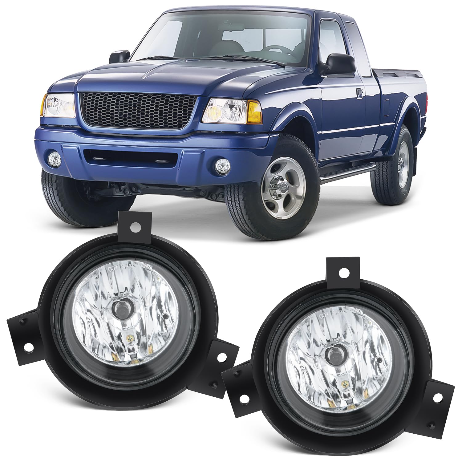 Nilight Fog Lights Assembly Compatible with 2001 2002 2003 Ford Ranger w/H10 12V 42W Bulbs Clear Lens Driver and Passenger Side