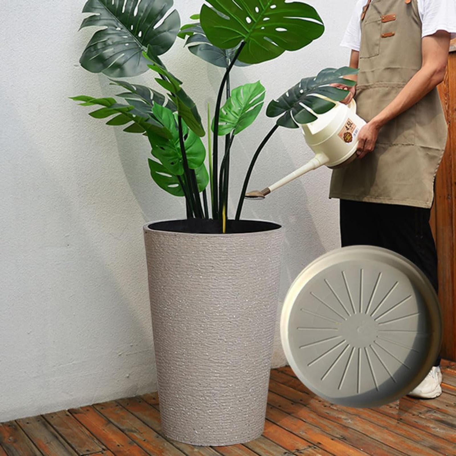 Amazon.co.jp: プランター 大型 おしゃれ観葉植物鉢 受け皿付き 植木鉢 大型 軽量 屋内 屋外用 プランター 深型 高さ42cm ...
